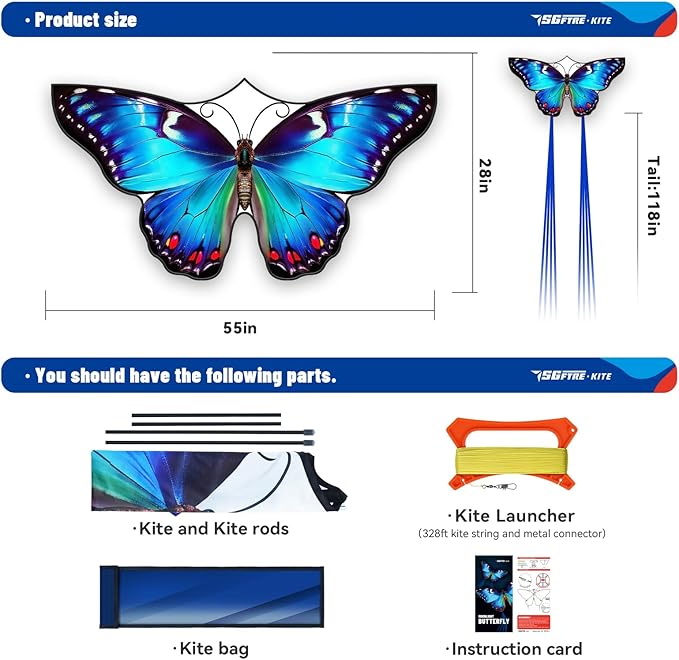 Beautiful Butterfly Kites for Boys and Girls,Large Easy to Flyer with String and Handle,Beach Kite for Family Outdoor Activities(Moonlight Butterfly)