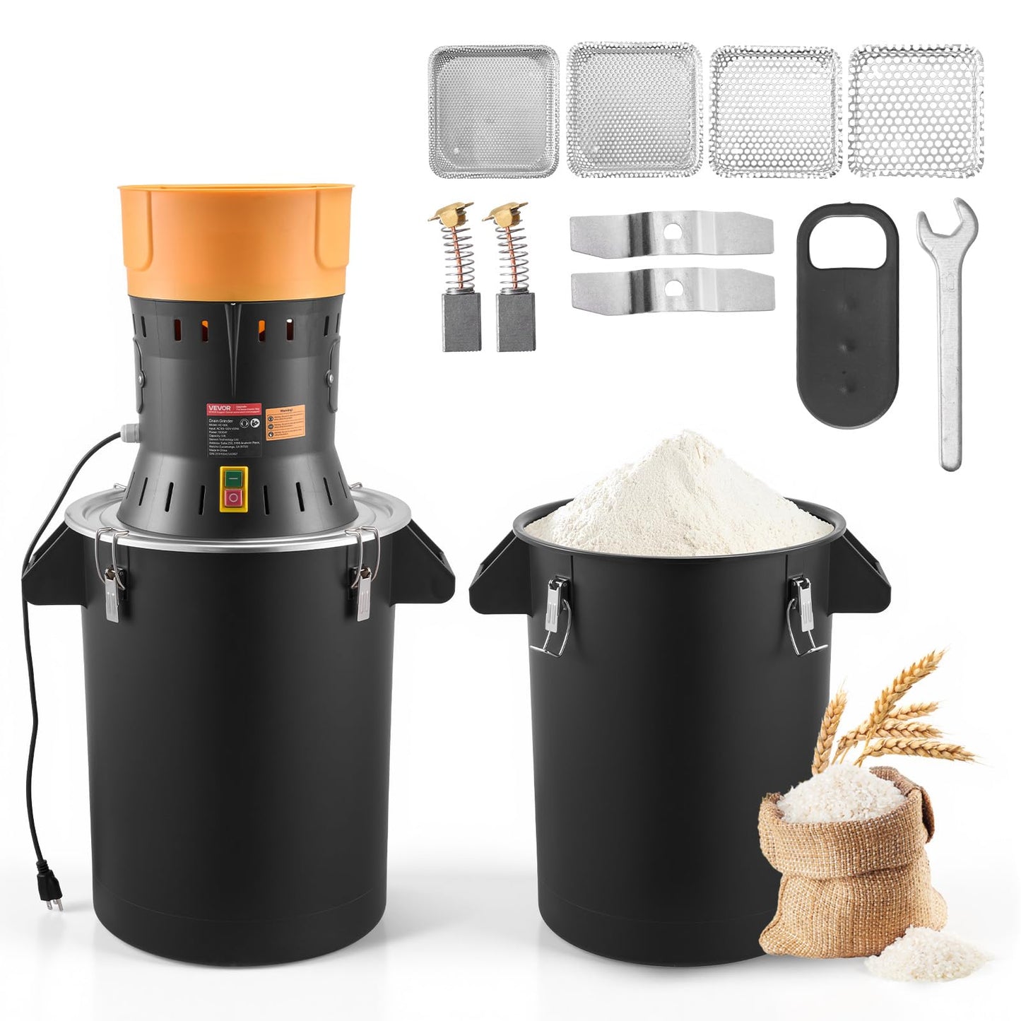 VEVOR Electric Grain Mill Grinder, 600W High Power Commercial Spice Grinder, 60L Pulverizer Powder Machine with Galvanized Sharp Blades, for Dry Grains, Spices, Cereals, Coffee, Corn & Pepper