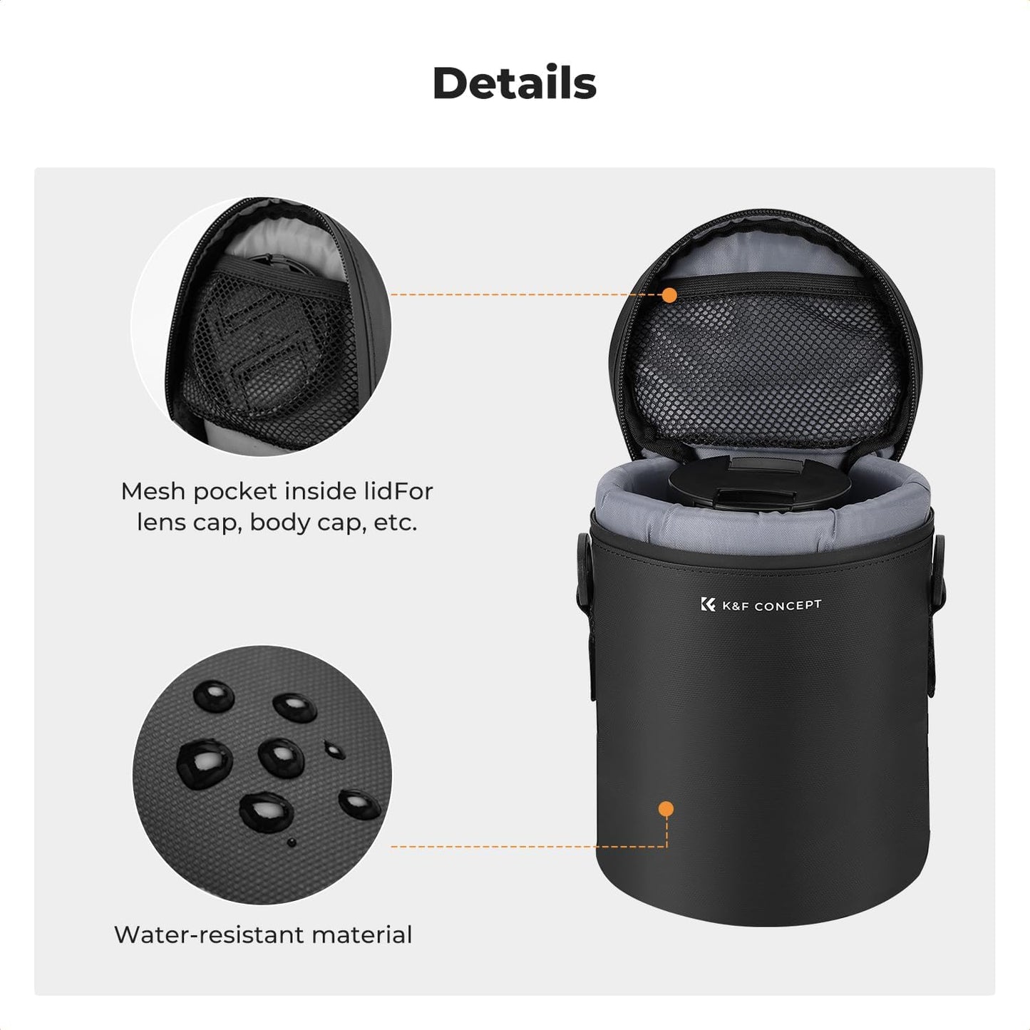 3.3" x5.7" K&F CONCEPT Camera Lens Pouch Case, Waterproof Zipper Lens Protective Bag, Shockproof All-round Camera Lens