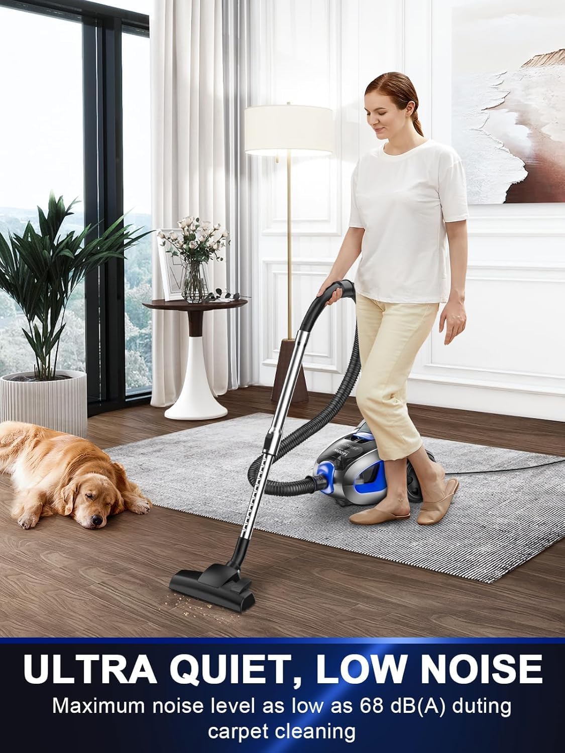 Skiennix Canister Vacuum Cleaner - 40Kpa 1600W Cyclone Power, Lightweight & Bagless | 3.7QT Dust Cup, Blue