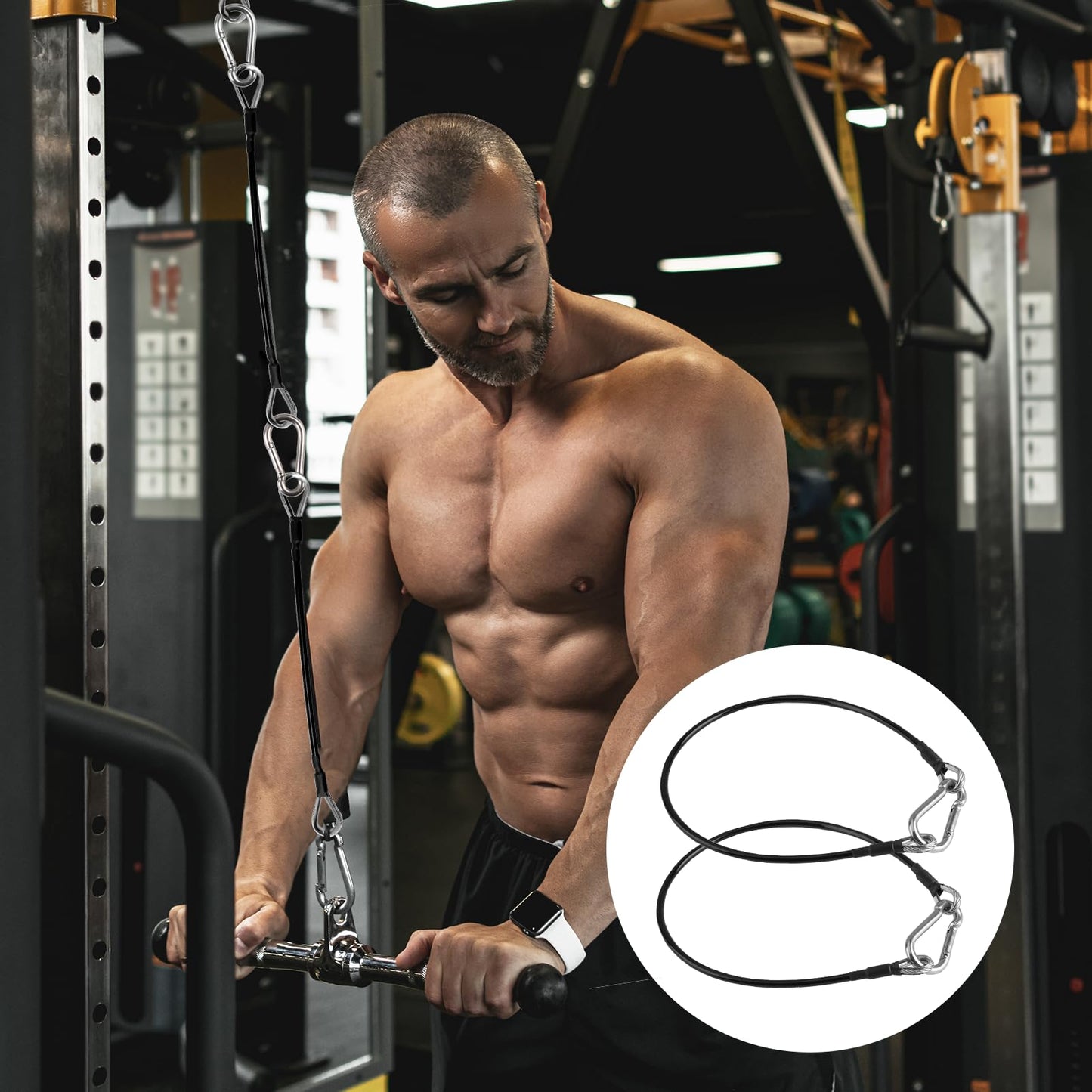 Gym Extension Cable Attachments, Black Thick Stable Fitness Equipment Extension Cord, Extend Workout Angles Tool Suitable for Bowflex Home Gym for LAT/Tricep Pull Down and Leg (4Pcs Black, 10"+20")