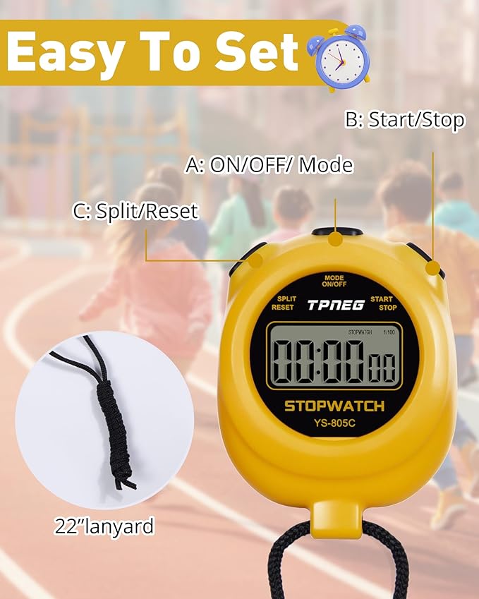 Simple Stopwatch Timer - Easy to Use, Set Up, Read, and Carry - Large Display - On/Off, AAA Battery - Ideal for Coaches, Track and Field, Soccer Referees, Sports, Classroom