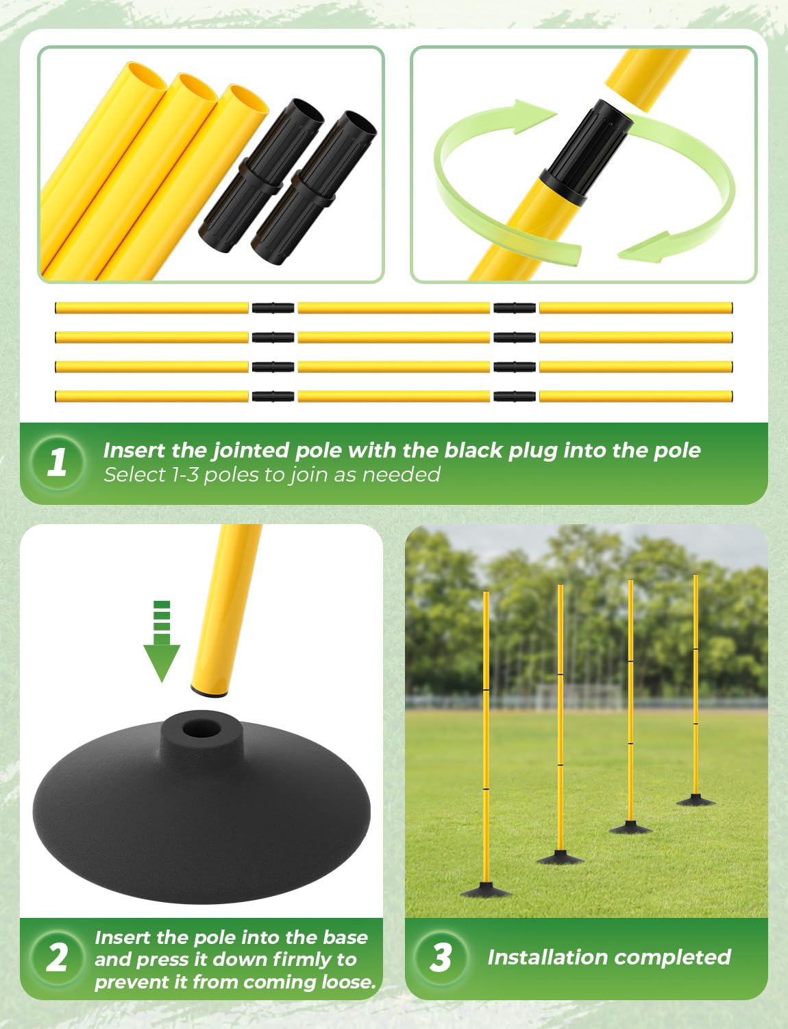 GHB Agility Poles 4 Pack 50" Sports Soccer Training Poles,Detachable Speed Training Equipment Football Accessories with Rubber Base