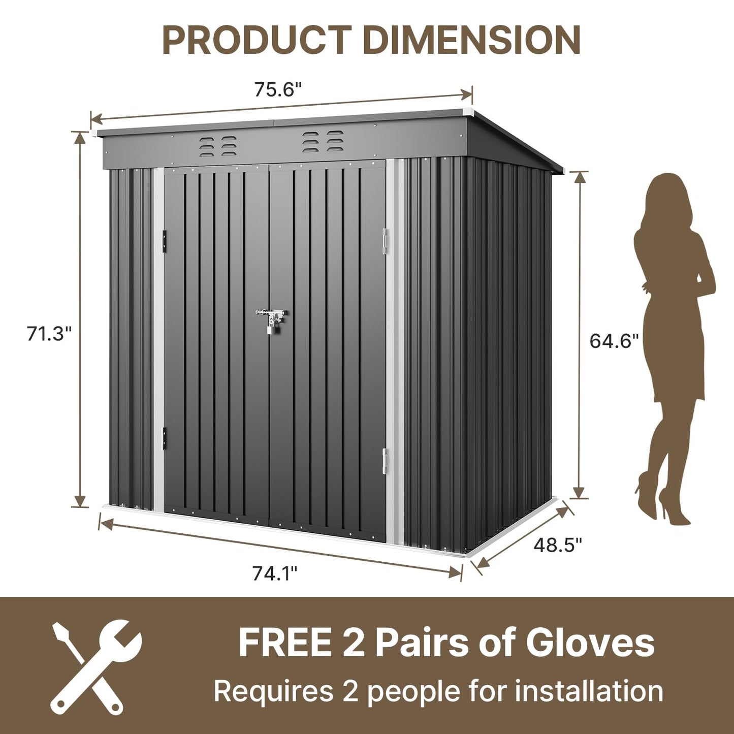 Bealife 6' x 4' Outdoor Storage Shed Clearance, Metal Outdoor Storage Cabinet with Double Lockable Doors, Waterproof Tool Shed, Backyard Shed for Garden, Patio, Lawn (Dark Gray)