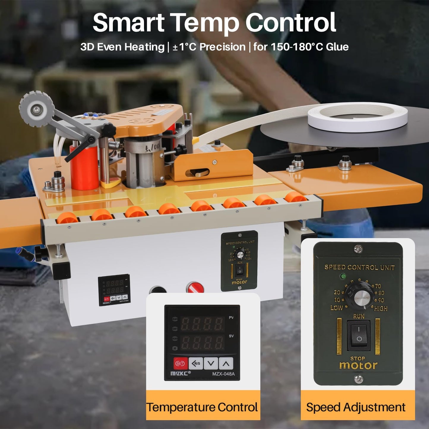Helivivfy Portable Woodworking Edge Banding Machine, Dual-Use for Curved and Straight Edges Auto Cut-Off 2-Side Gluing Variable Speed Smart Temp Control