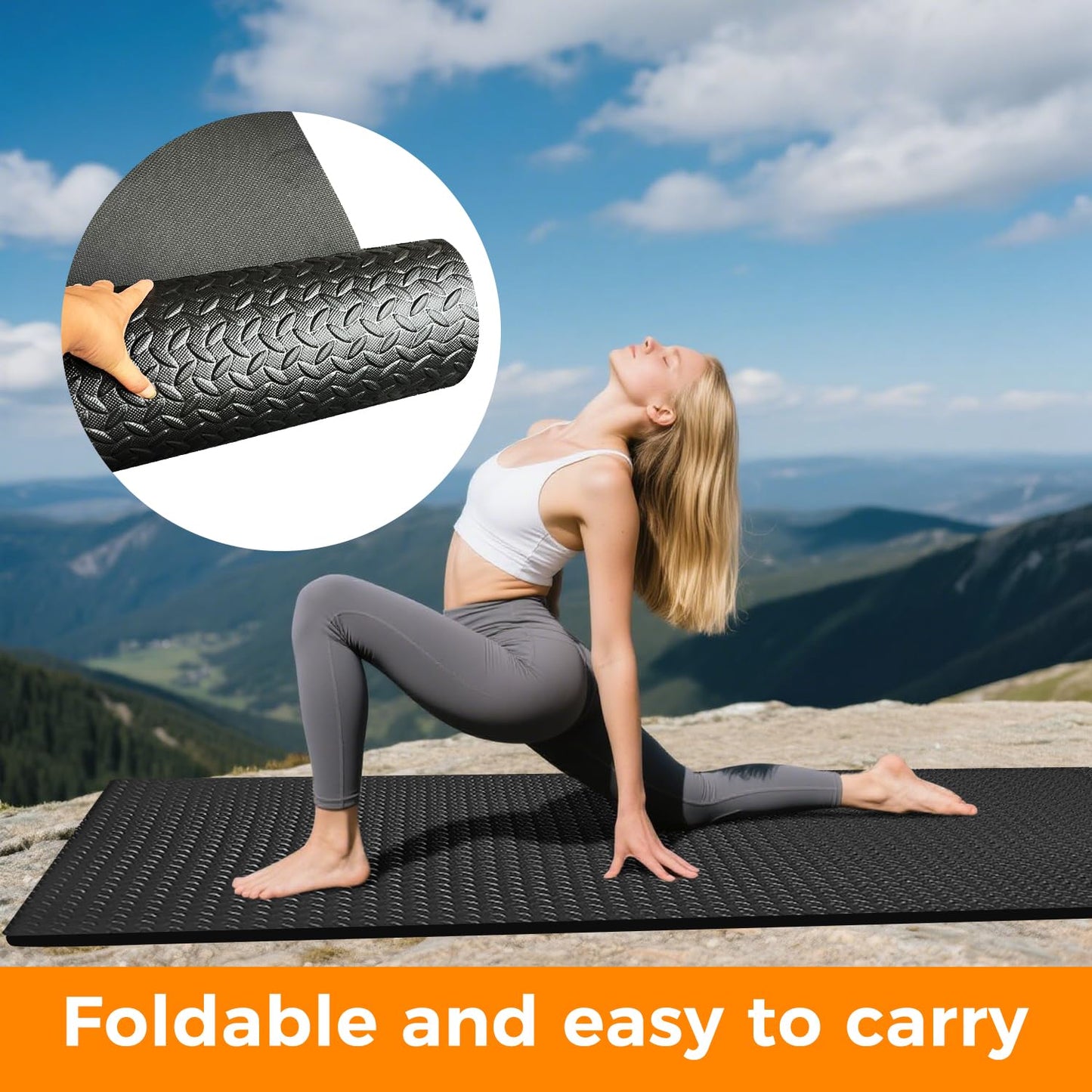 4x6ft Gym Floor Mat 10mm Thick - Large TPE/NPE Foam Workout Mat for Home Gym, Garage Floor, Yoga & Exercise - Non-Slip Eco-Friendly Fitness Mat (Black)