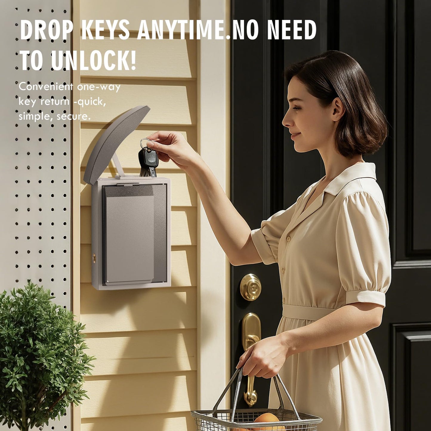 WeHere Key Lock Box Wall Mount, Smart Digital Lockbox with Key Drop Slot, Multi-Point Latch, OTP/Bluetooth/Wi-Fi Access,Key Safe Security Storage for House Outside, Realty Business, Apartment, Store