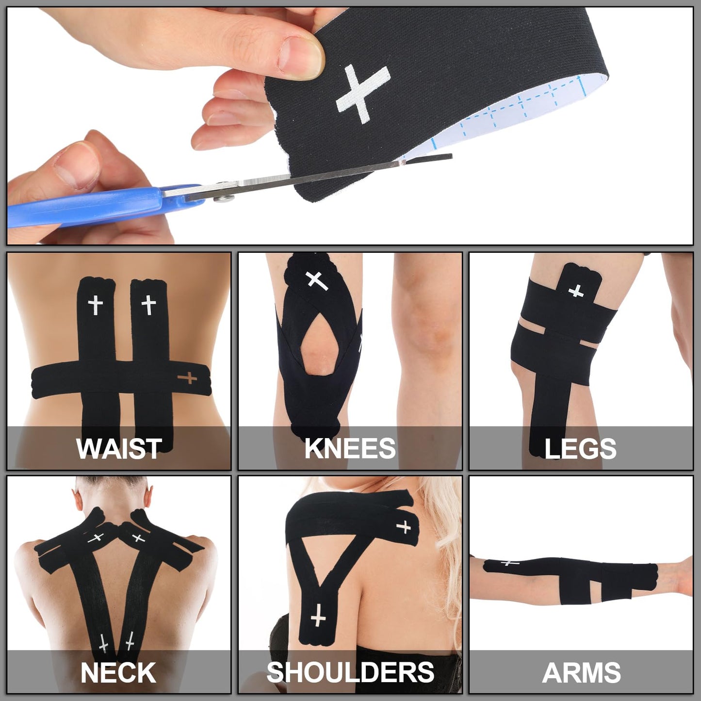 Geiserailie 1 Roll Christian Cross Kinesiology Tape 20 Precut 10" Strips Each, Waterproof Religious Athletic Sports Tape Cotton Elastic Wraps for Fitness Running Tennis Swimming Football