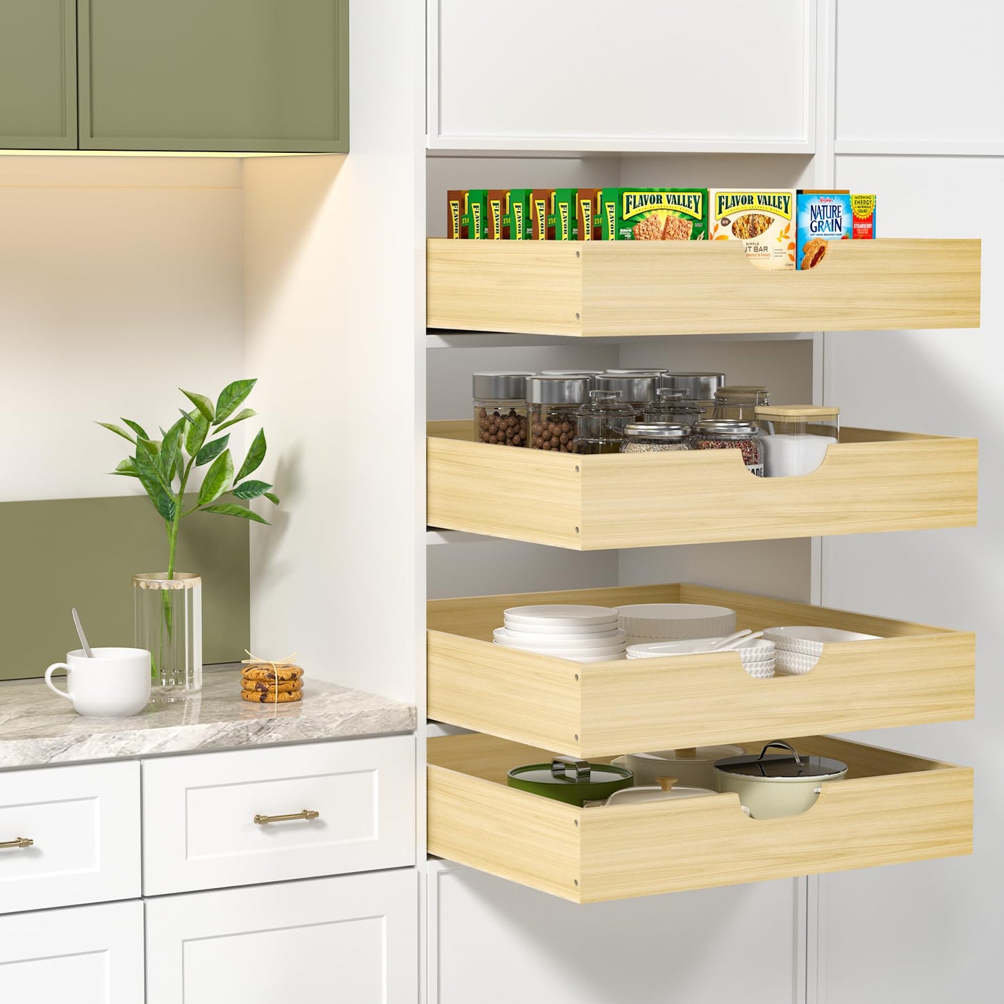 COOLBEBE Pull Out Cabinet Organizer, Soft Close Pull Out Drawers for Cabinets, 19" W x 21" D Solid Wood Slide Out Cabinet Drawers in Kitchen, Pantry, Bathroom, Bottom Assembly