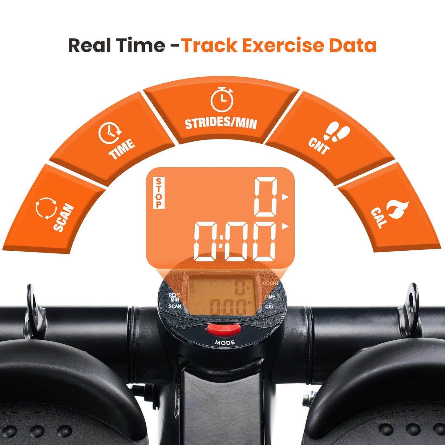 Sweetcrispy Mini Stair Stepper with Resistance Bands, Hydraulic Home Stepper Machine, 300 LBS Weight Capacity, Compact Cardio Equipment with LCD Monitor, No Assembly Required, Black&Orange