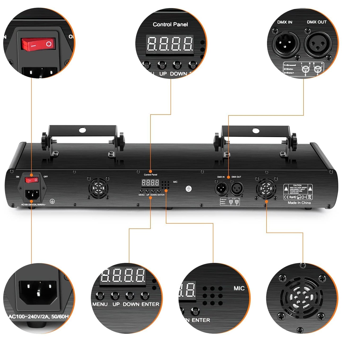 U`King DJ Laser Light, 5 Beam Effect Sound Activated DJ Party Lights RGBYC LED Laser Light Show with DMX Control for Disco Dancing Birthday Bar Stage Lighting