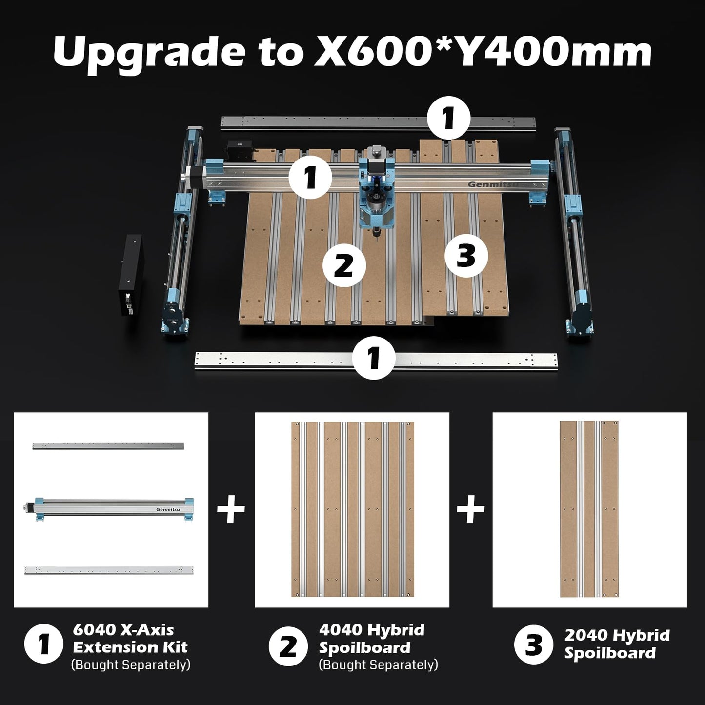 Genmitsu 4040-PRO X-Axis Extension Kit, 4040 Upgrade to 6040, CNC Accessories for 4040-PRO CNC Router Machine, Extended Working Area 600 x 400mm (23.62’’ X15.75’’)