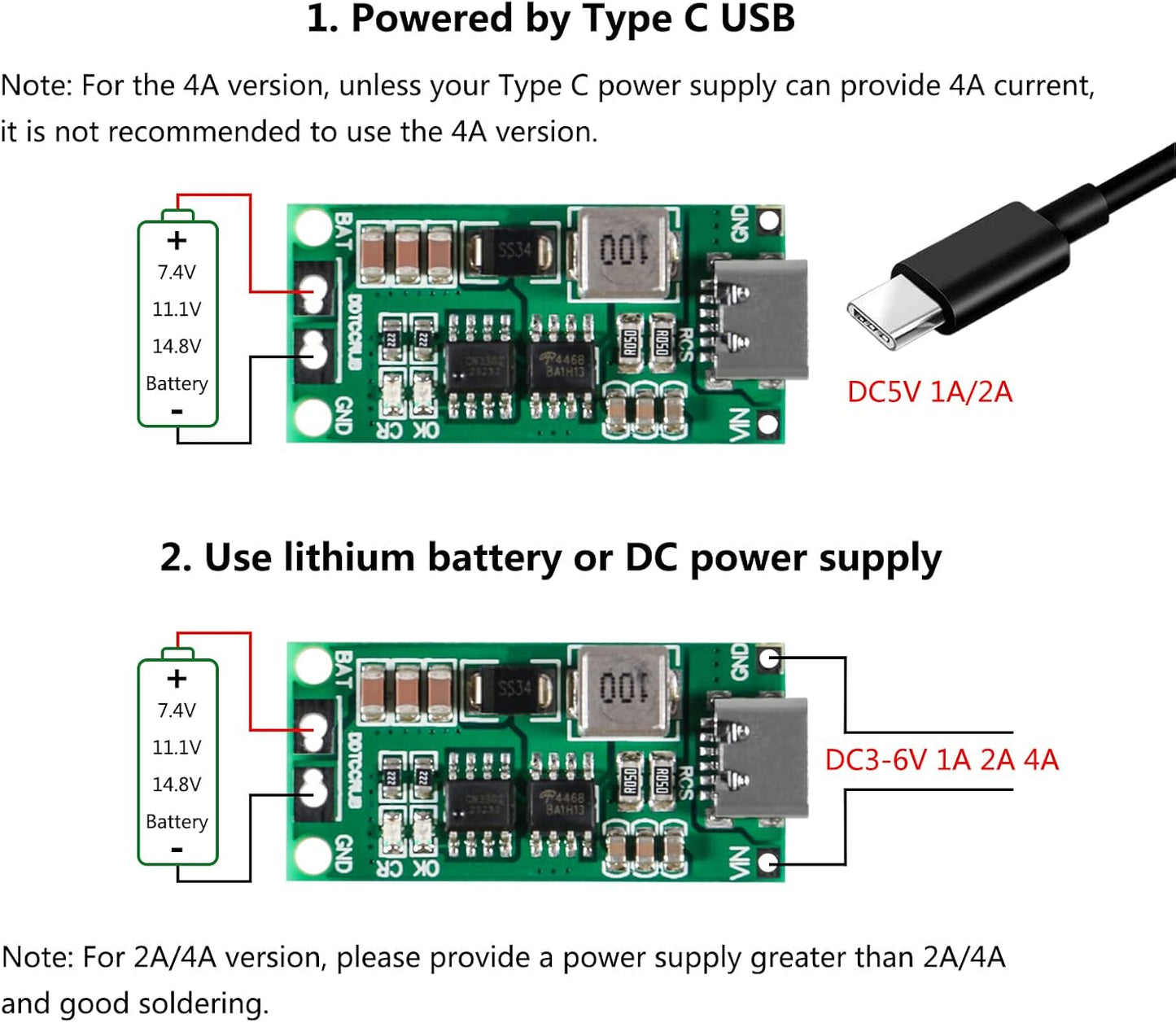 AITIAO 2PCS 2S 3S 4S 1A 2A 4A 18650 Bank(4S 4A) Type C BMS Lithium Battery Charger Board USB C Step-up Boost Module