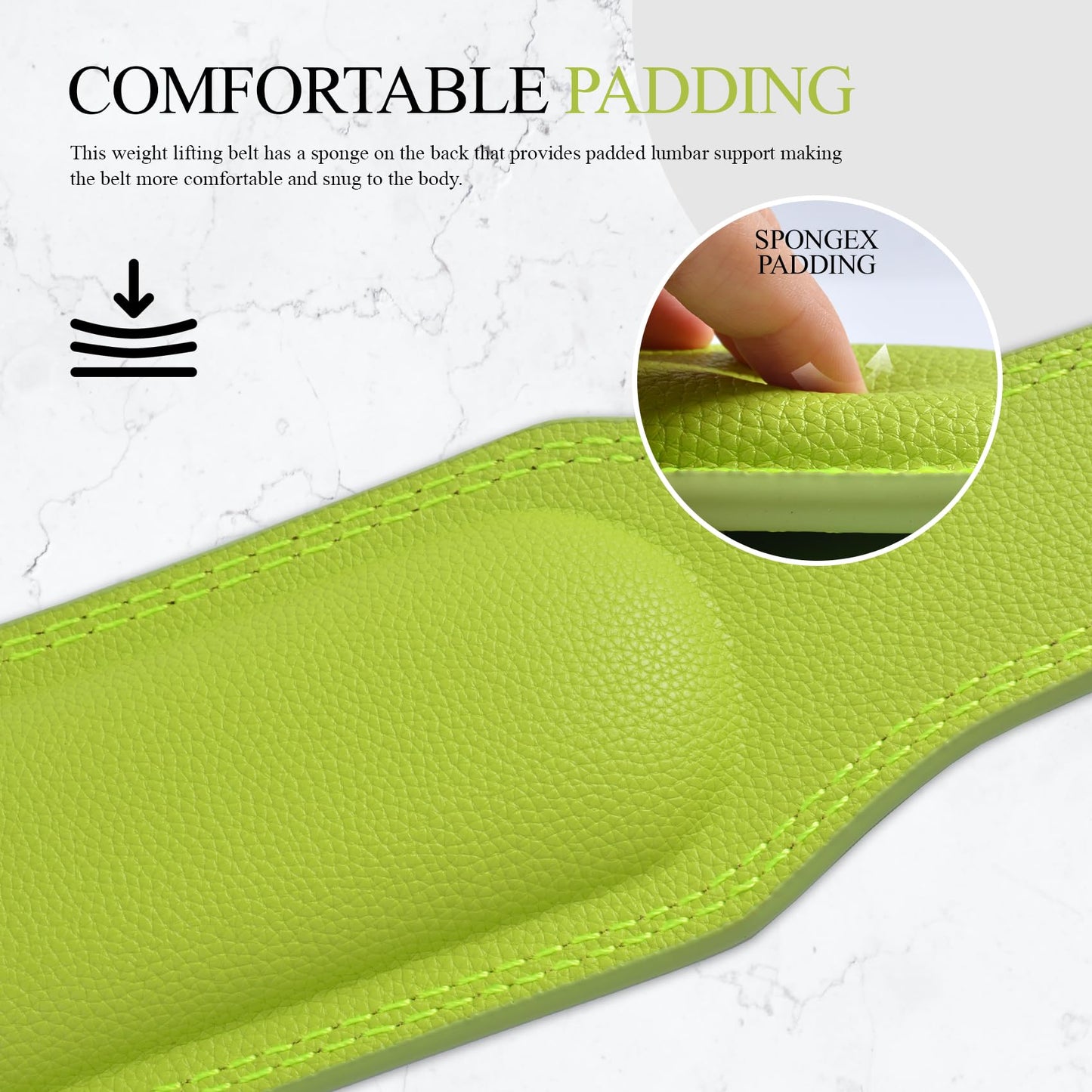 Leather Weightlifting Belt, 10 Adjustable Holes, 4”Width, Double Prong Power Belt for Gym Bodybuilding, weightlifting, powerlifting, squats and deadlifts (Neon Green, XS (23"-27"))
