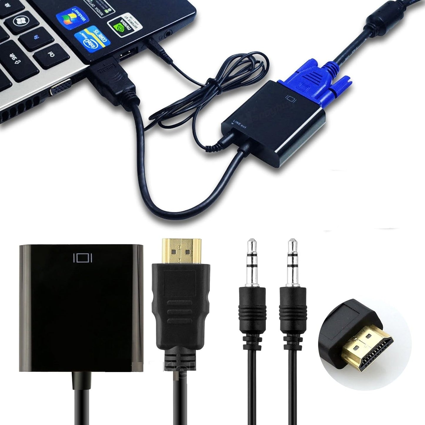 E-Universal Adapter Converter HDMI to VGA Male to Female for Computer, Desktop, Laptop, PC, Monitor, Projector, HDTV