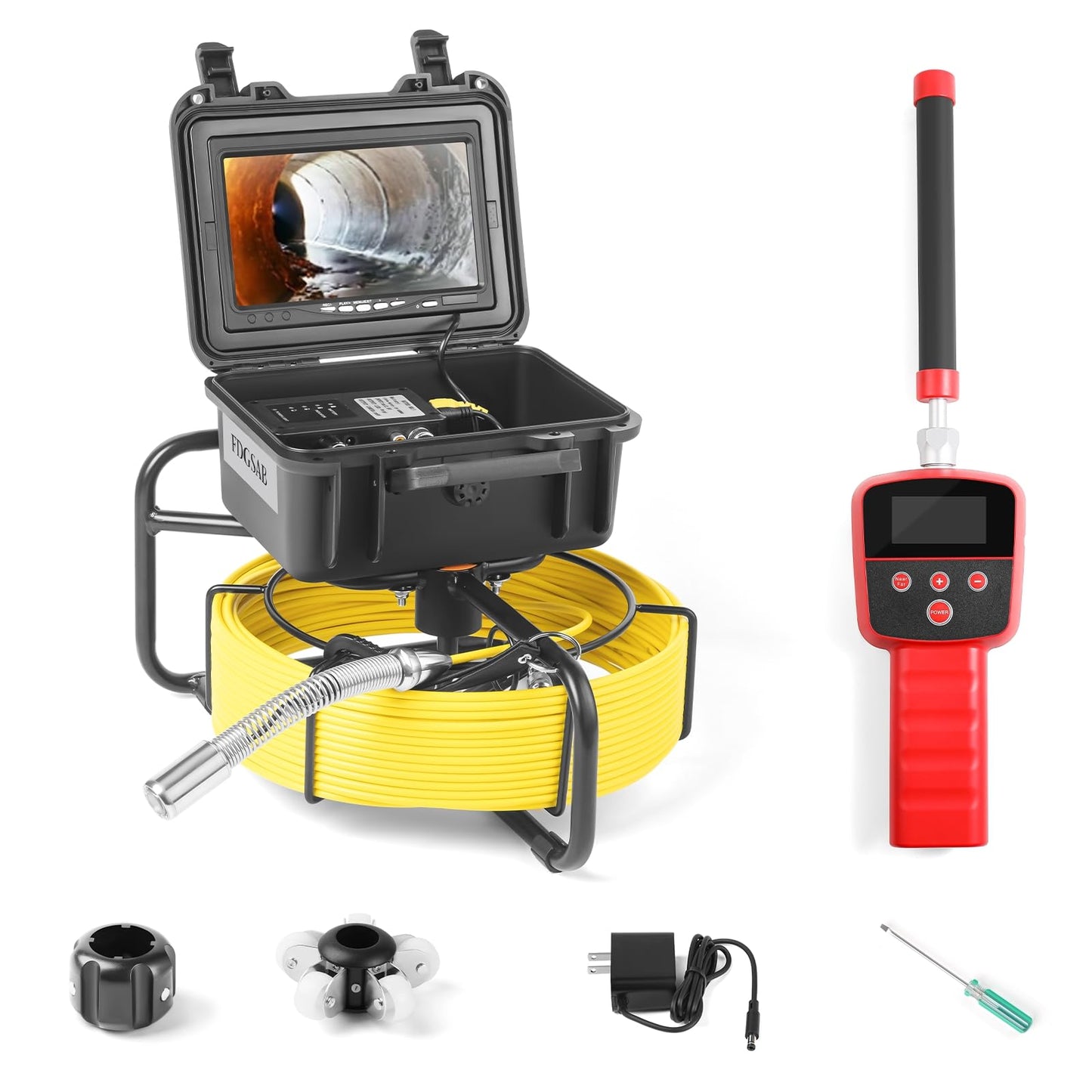 FDGSAB Sewer Camera with 512Hz Locator, 20/30/50m, 7" Pipeline Inspection kit with DVR Function, IP68, 12 Adjustable LEDs, A 32GB Card for Sewer Line, Home, Duct Drain Pipe Plumbing (9618FTR-20)
