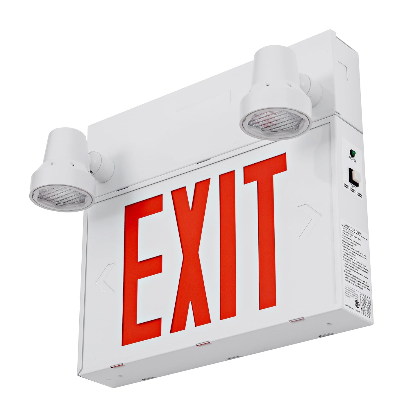 TANLUX Steel Exit Sign with Remote Capabilities, 36 Watt Battery Pack, AC 120-347V Input, Commercial Battery Unit Emergency Lights with 2 by 2 watts Head, Up To 4 Hours Emergency Duration Time