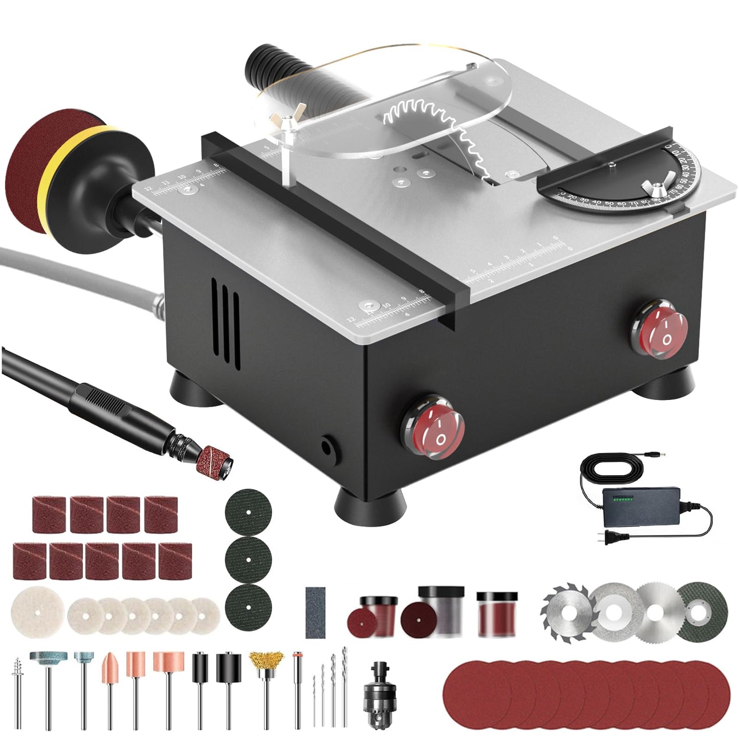 Mini Table Saw for Crafts[Dual 795 Motors & Switches] Max 200W/12,000RPM/26mm Adjustable Height Table Saw with Accessories.Gift for Men and Women's Creating Handmade Gifts,Exploring Hobbies