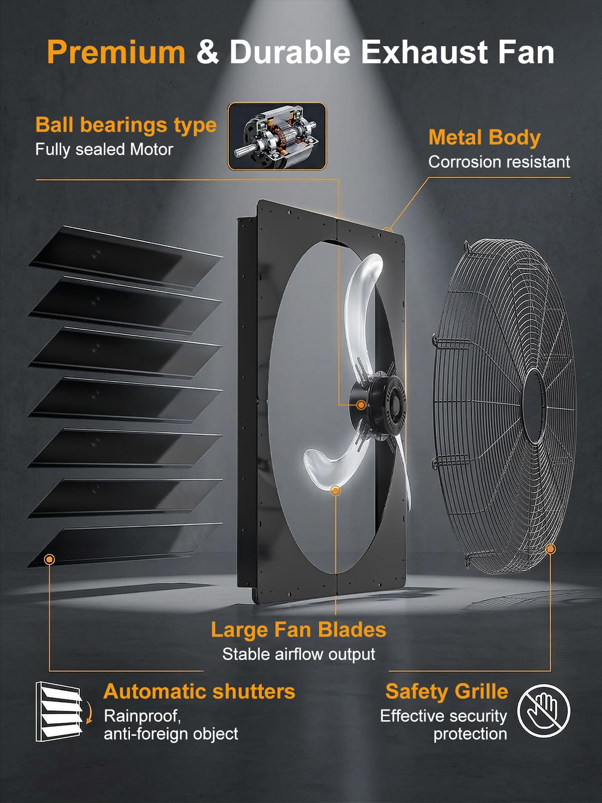 30in Shutter Exhaust Fan with Thermostat,Wall Mounted Attic Ventilation Fan,7000CFM,8m/s,Window Shutter Exhaust Fan with Remote,Controller,3Speed,Timer,All-Metal for Garage,Greenhouse,Attic,Coop,Black