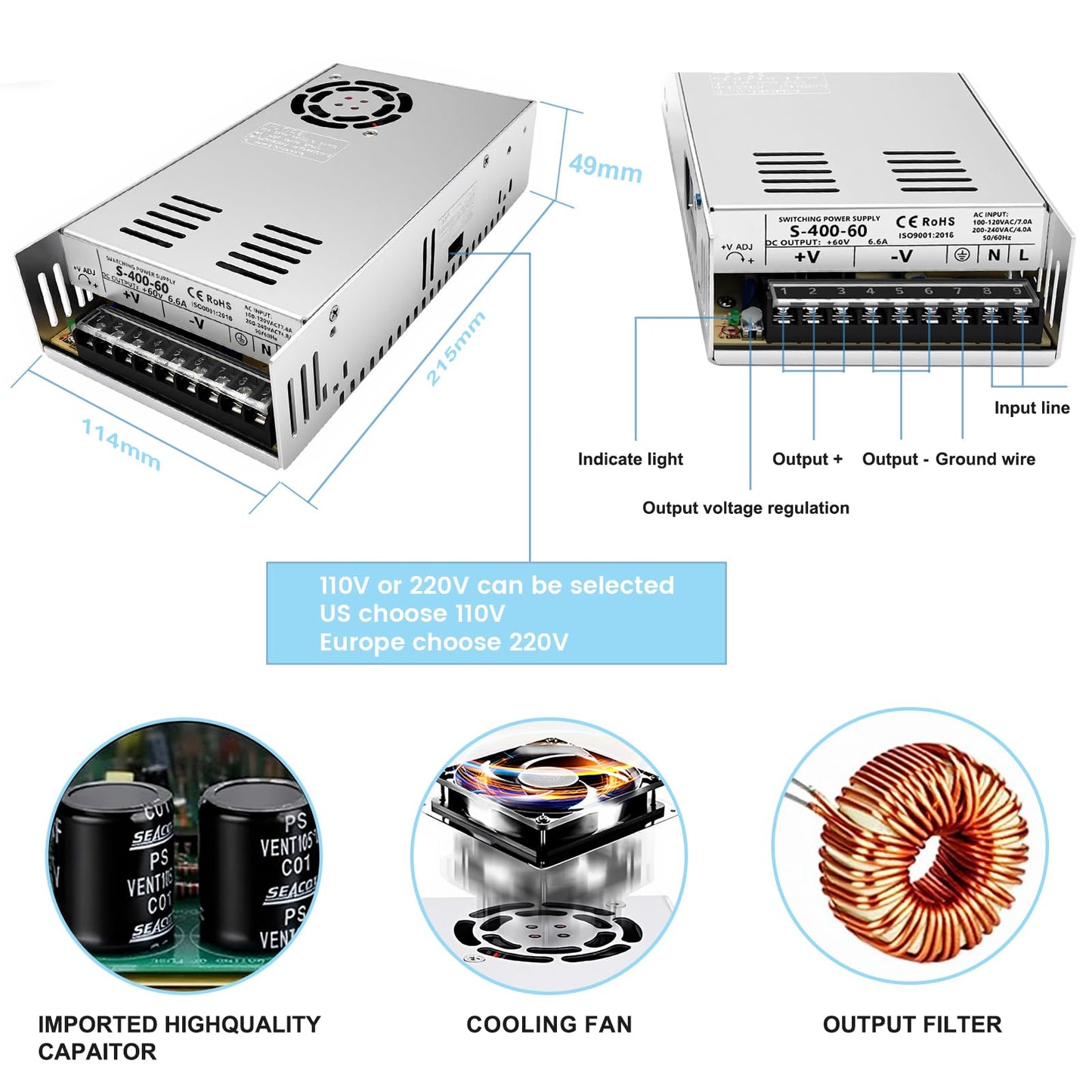3 Axis CNC Controller Kit Nema34 86mm Stepper Motor 4.5Nm 640oz.in 2-Phase 6A, Step Motor Driver, 400W 60V Power Supply, Mach3 Control Card for CNC Router Machine Engraving