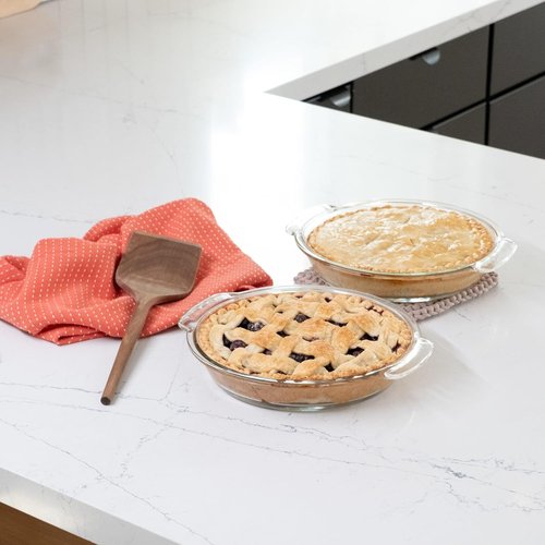 Libbey Baker’s Premium 2 Piece Glass Pie Plate, Stackable, Space Saving Casserole Dish Set with Lids, Glass Baking Dish Set for Fruit Pies, Quiches