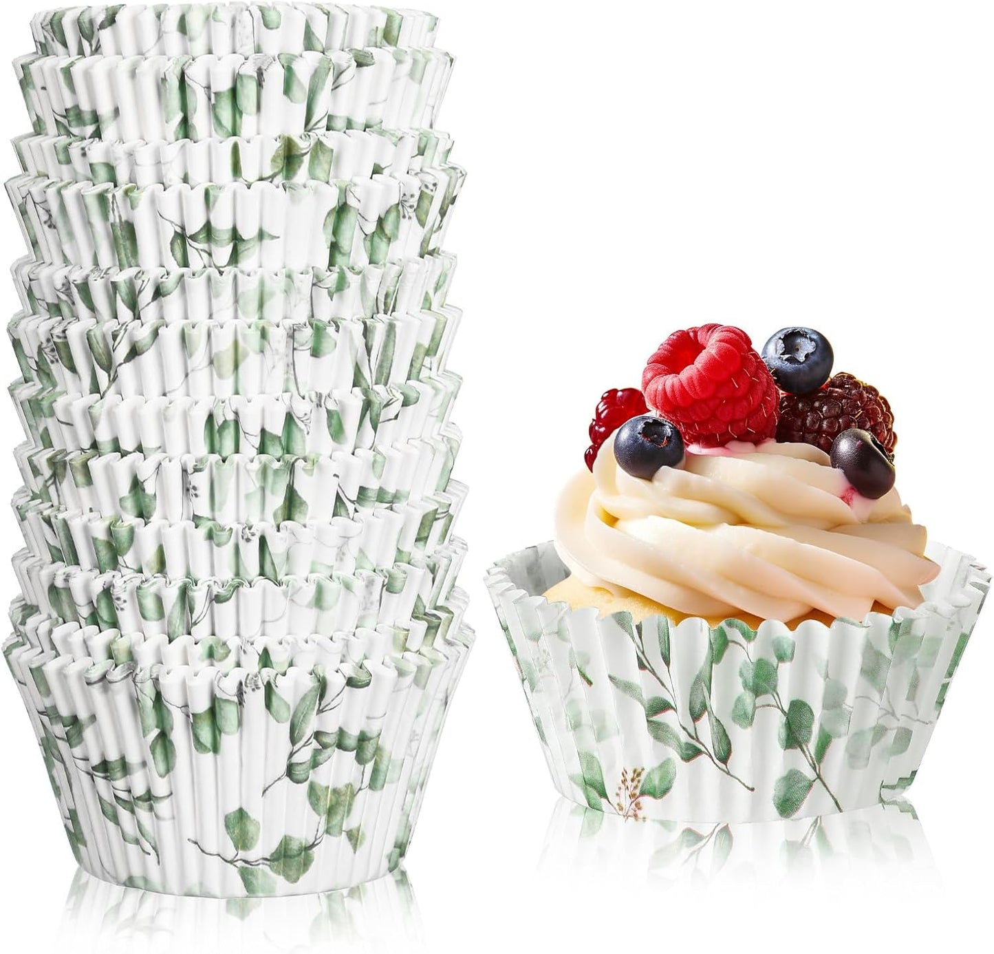 WILLBOND Greenery Cupcake Liners - 300 Count Baking Cups for Baby Showers & Birthday Parties