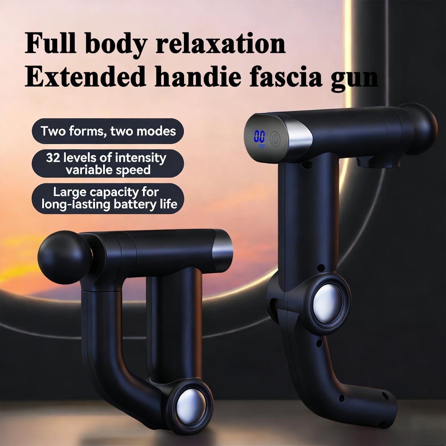 HISBO Foldable Massage Gun with Upgraded Extension Handle, 32 Speeds Massage Gun Deep Tissue - Back Massager for Pain Relief Deep Tissue, Muscles/Neck/Shoulders/Waist/Legs Massager