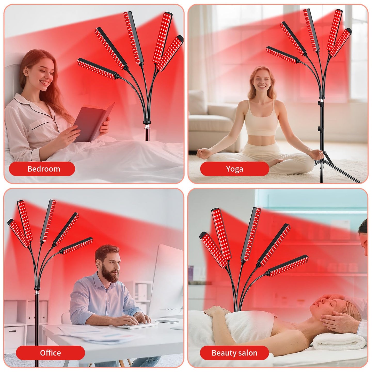 Cholas Red Light Therapy for Face Body, 5 Heads Red Infrared Light Therapy Devices with Stand, 5 Levels Adjustable Brightness 660nm and 850nm Near Infrared Light for Full Body, Muscle Gift for Women