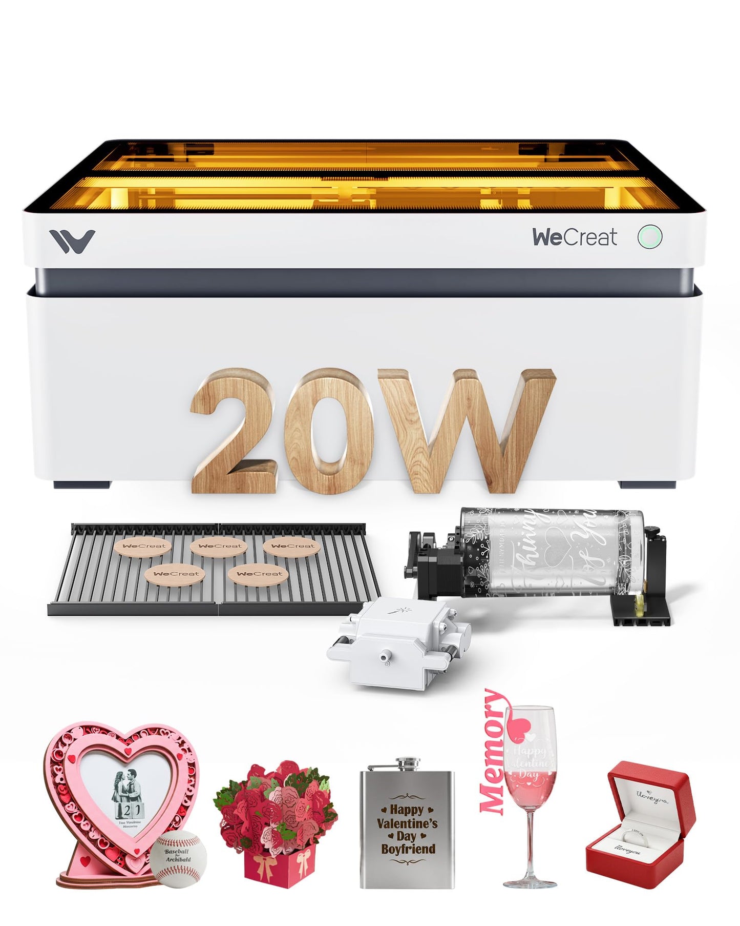 WECREAT Vision 20W Laser Engraver with Rotary Upgrade Kit, Auto-Lifting for 5.5" Project, HD Camera, Desktop Diode Laser Engraver and Cutter for Wood Acrylic Metal Leather