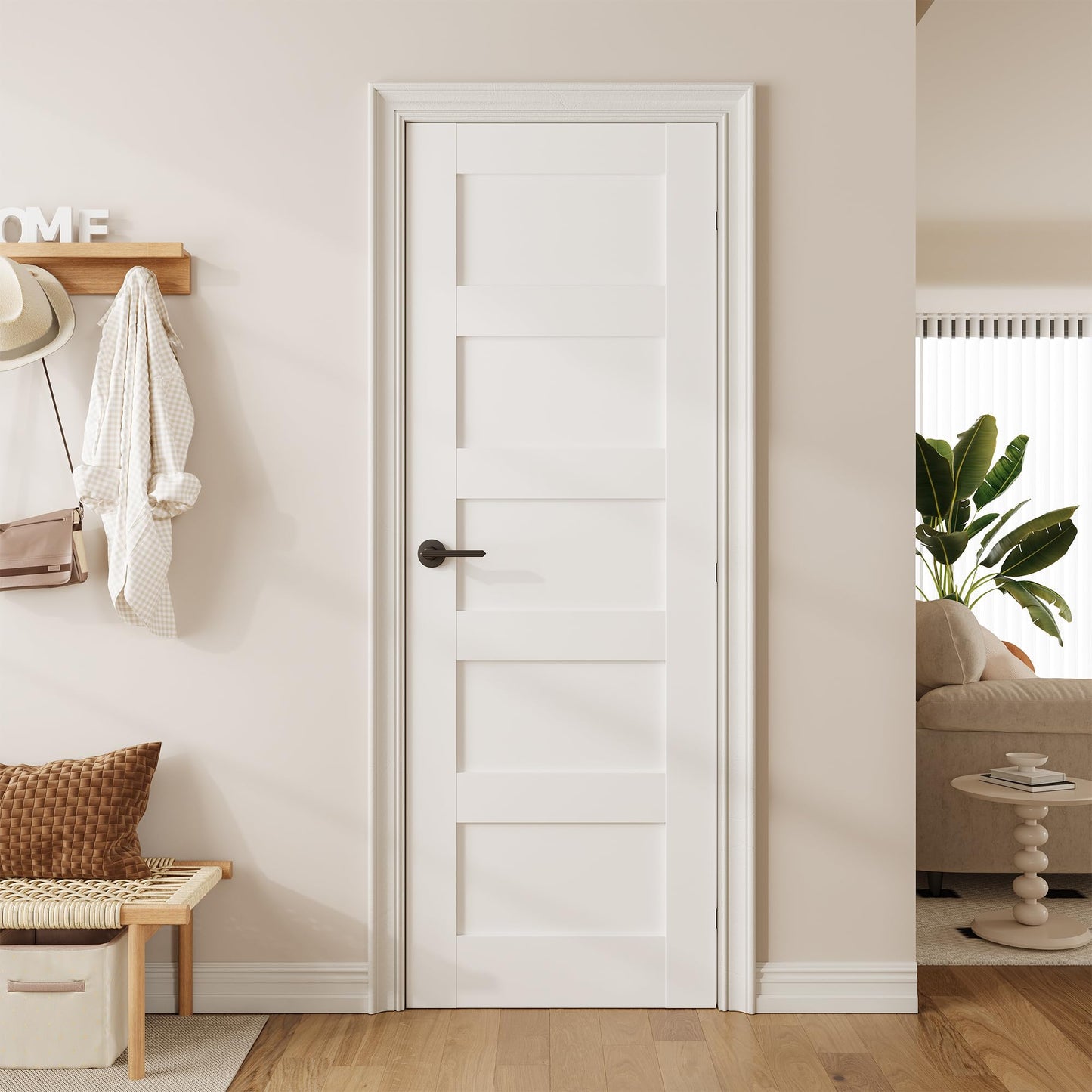 SMARTSTANDARD 28" x 80" Interior French Slab Door, 5-Panel Pantry Door for Pocket, Bedroom, Laundry, Bathroom, Pre-Assembled Solid Core Doors Without Hardware Kit, White Primed