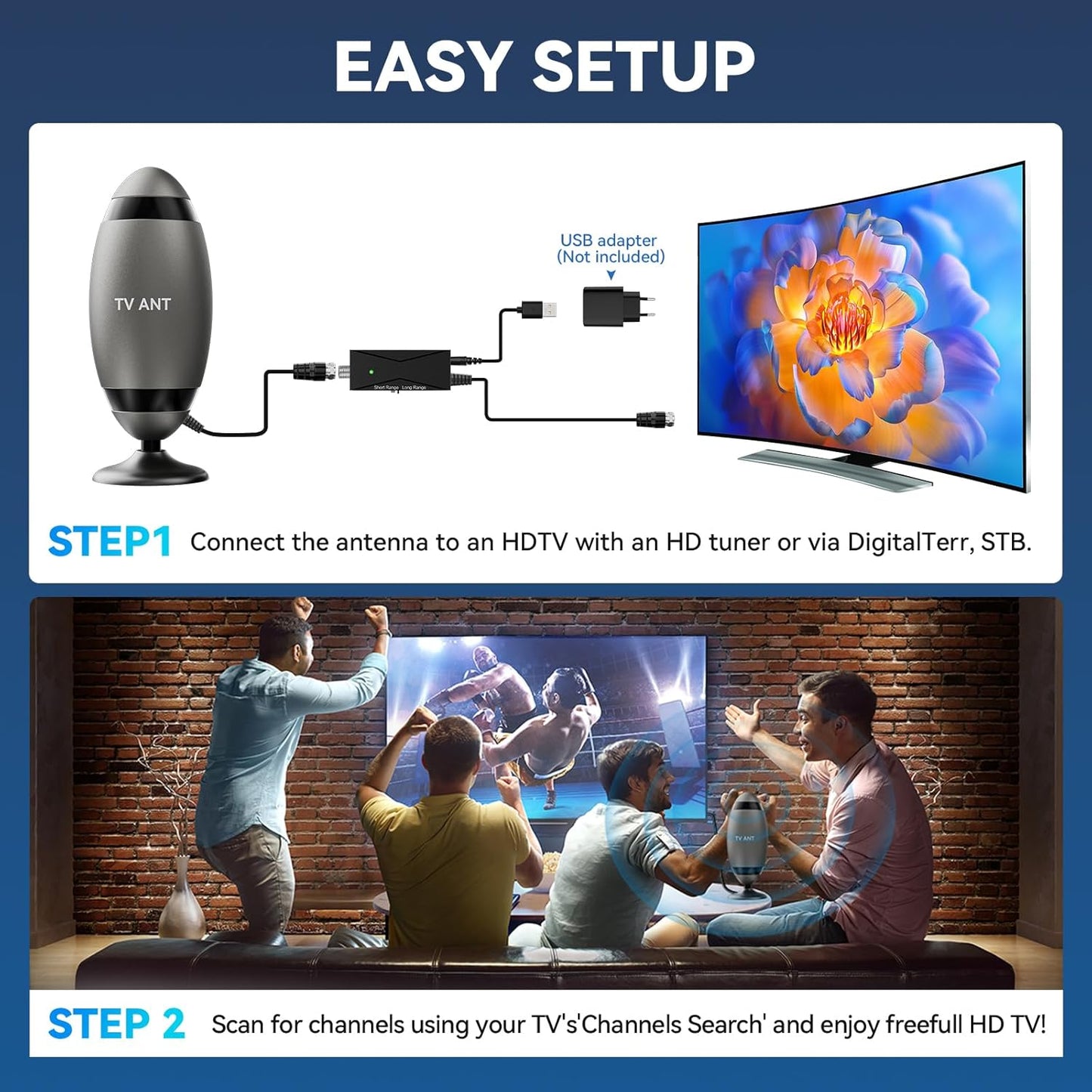 WERCHTAY 4K 1080p 16ft Channels(Style4-Rocket) TV Antenna Indoor, Antenna for Smart TV with Adhesive Base,Football