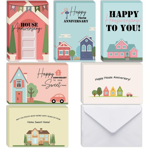 Motiskyy 48 Pcs Happy Home Anniversary Cards with Envelopes Bulk Blank Welcome House Cards Real Estate Thank You Notes Housewarming Gifts for Clients Neighbors, 4 x 6 in(Classic)