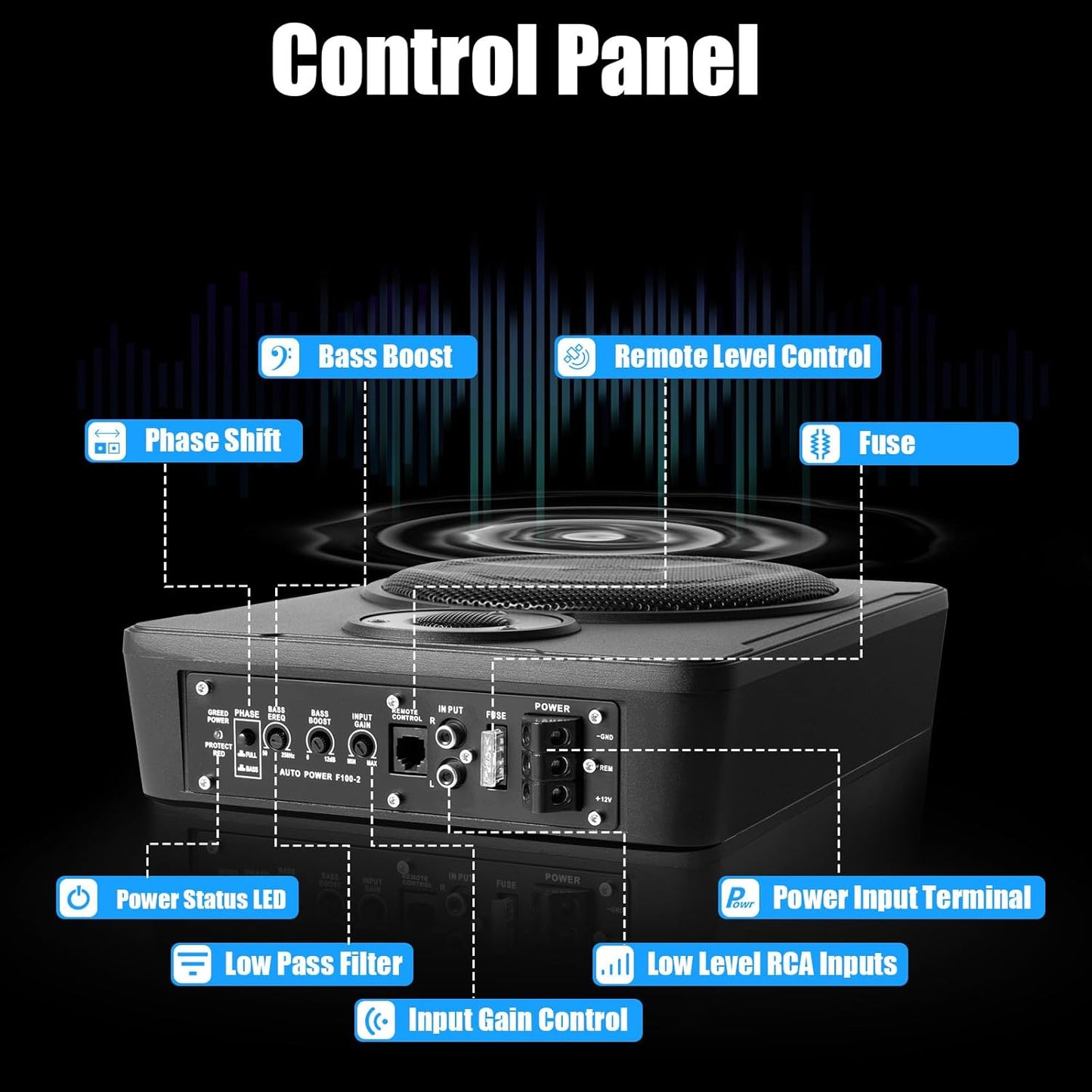 YUASDUU 8 600W in Car Slim Under-Seat Powered Subwoofer, Highly Active Speakers and Power Amplifier Subwoofer for Car