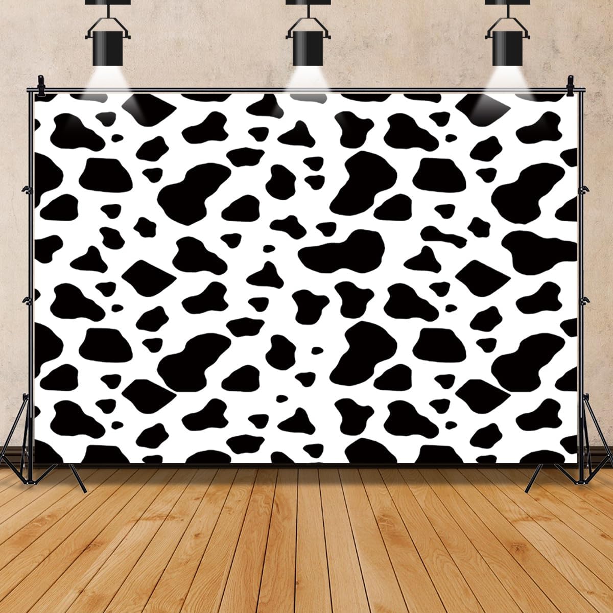 AOFOTO 10x6.5ft Cow Party Backdrop Black and White Dairy Cattle Holy Cow Print Farm Animals Theme Happy Birthday