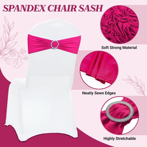 MDS Spandex Chair Sashes - Pack of 150 Elastic Stretch Bows with Buckle Slider for Wedding Decor | Magenta