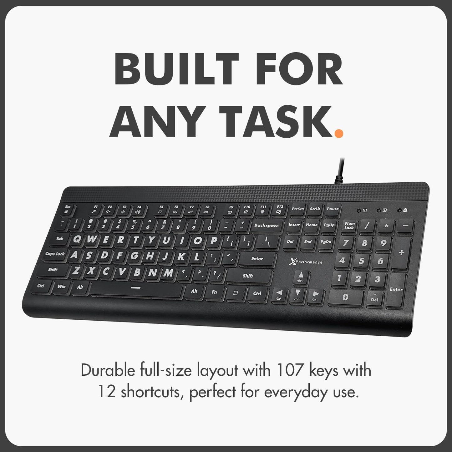X9 Performance X9 7-Colors Large Print Backlit Computer Keyboard - Easy to See Big Letters - Lighted USB Wired Keyboard