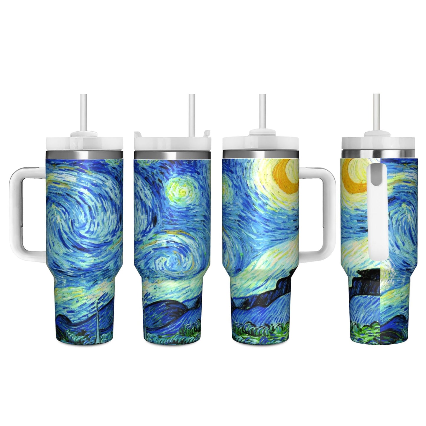 Mount Hour Starry 40 OZ Stainless Steel Tumbler with Handle Lid Straw, Ice Bully Hot/Cold Coffee Cup for Women Men Birthday Presents