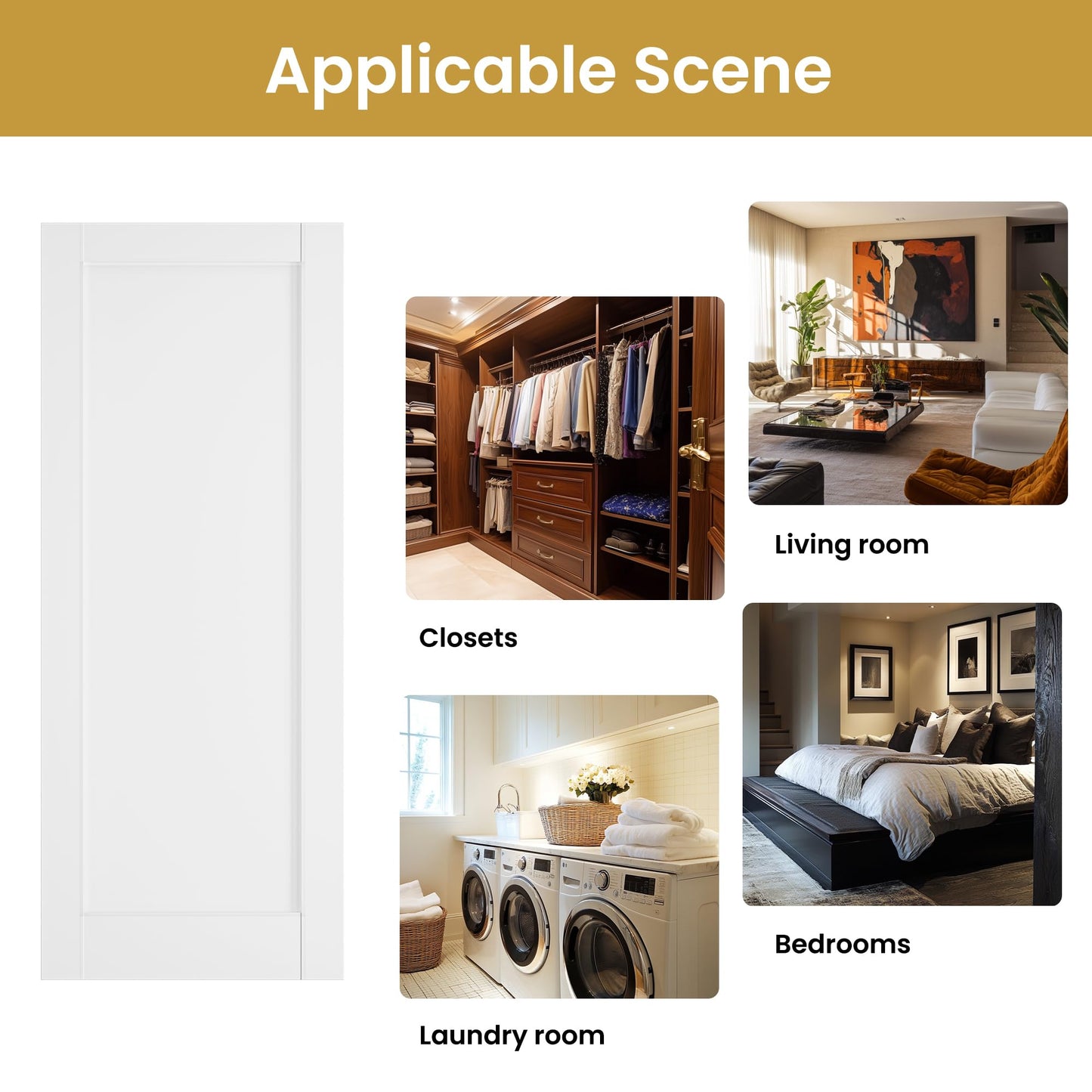 SmartStandard 30in x 80in Slab Door, Solid Core French Doors Interior, White Primed Shaker for Pantry, Bathroom, Laundry, Pre-Assembled Panel Without Hardware Kit