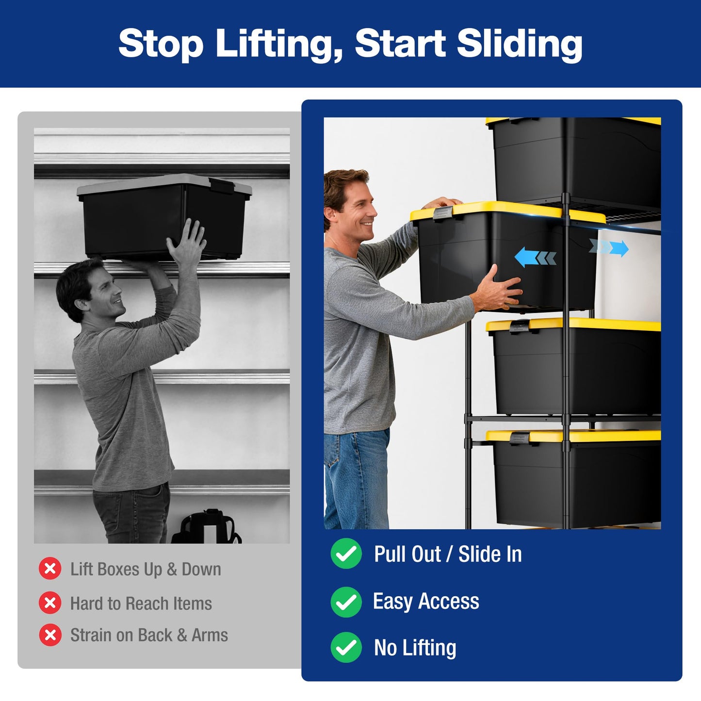 WORKPRO 5-Tier Tote Storage Rack, Heavy-Duty 27 Gallon Tote Storage Rack, 525 LBS Storage Bin Rack for Garage, Pantry, Kitchen, or Basement, Black, 30.5"x22.5"x69", 1 Pack