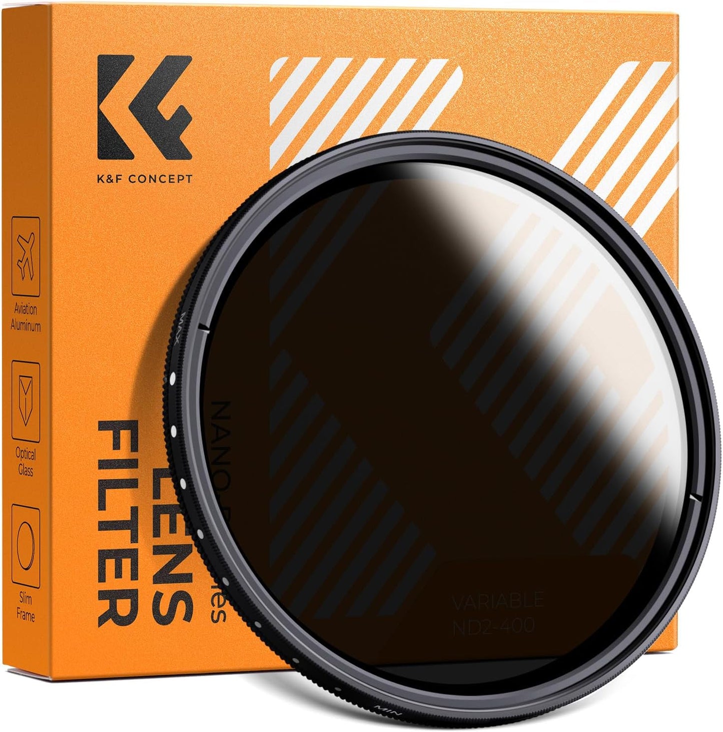 K&F CONCEPT 46mm ND2-ND400 (1-9 Variable ND Lens Filter Stops) for Camera Lens, Adjustable Neutral Density Filter
