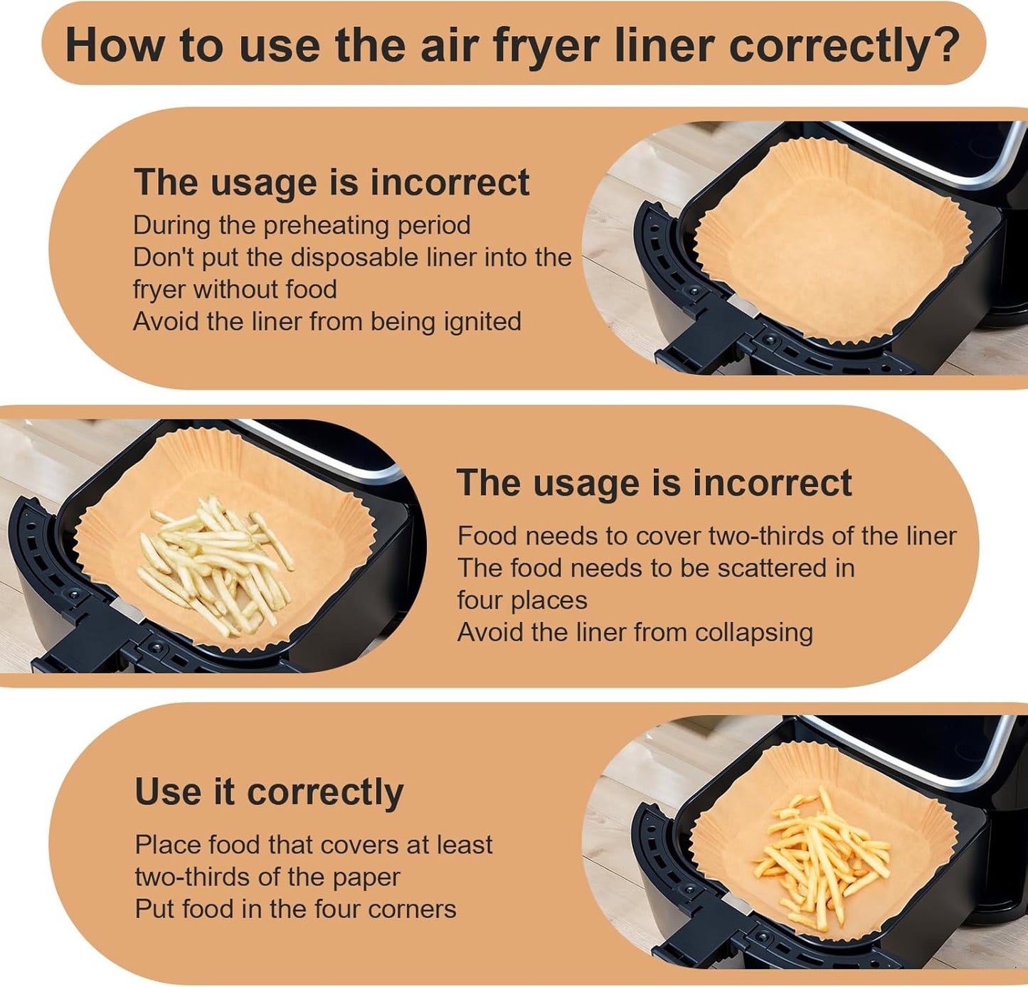 Skiennix Air Fryer Paper Liners - 500 Pcs Non-Stick Parchment for 5-8 QT Air Fryers | 8” Square Size