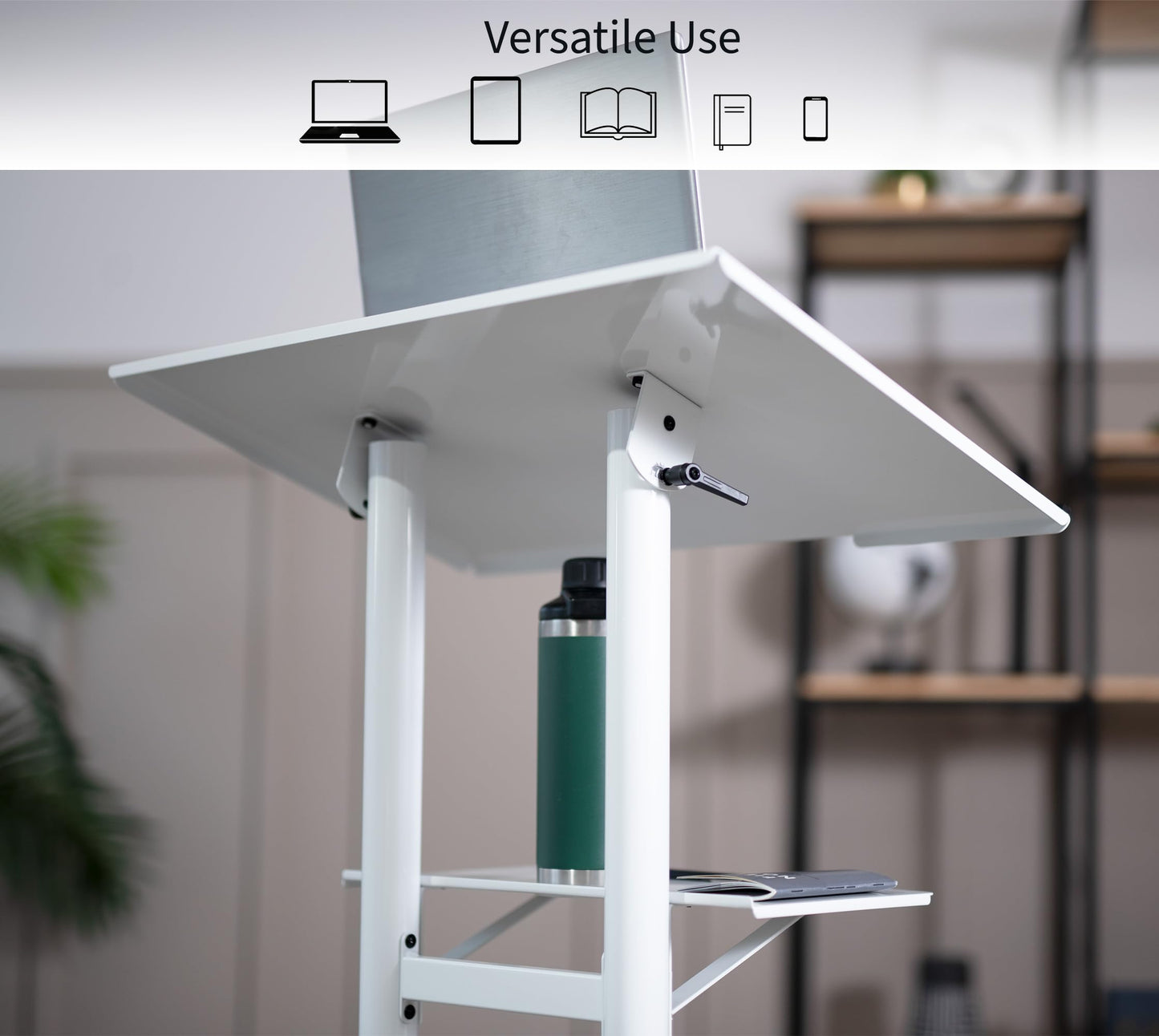 VIVO Mobile 24 x 16 inch Lectern Podium, Height Adjustable Steel Rolling Laptop Cart on Wheels, White, CART-V03W