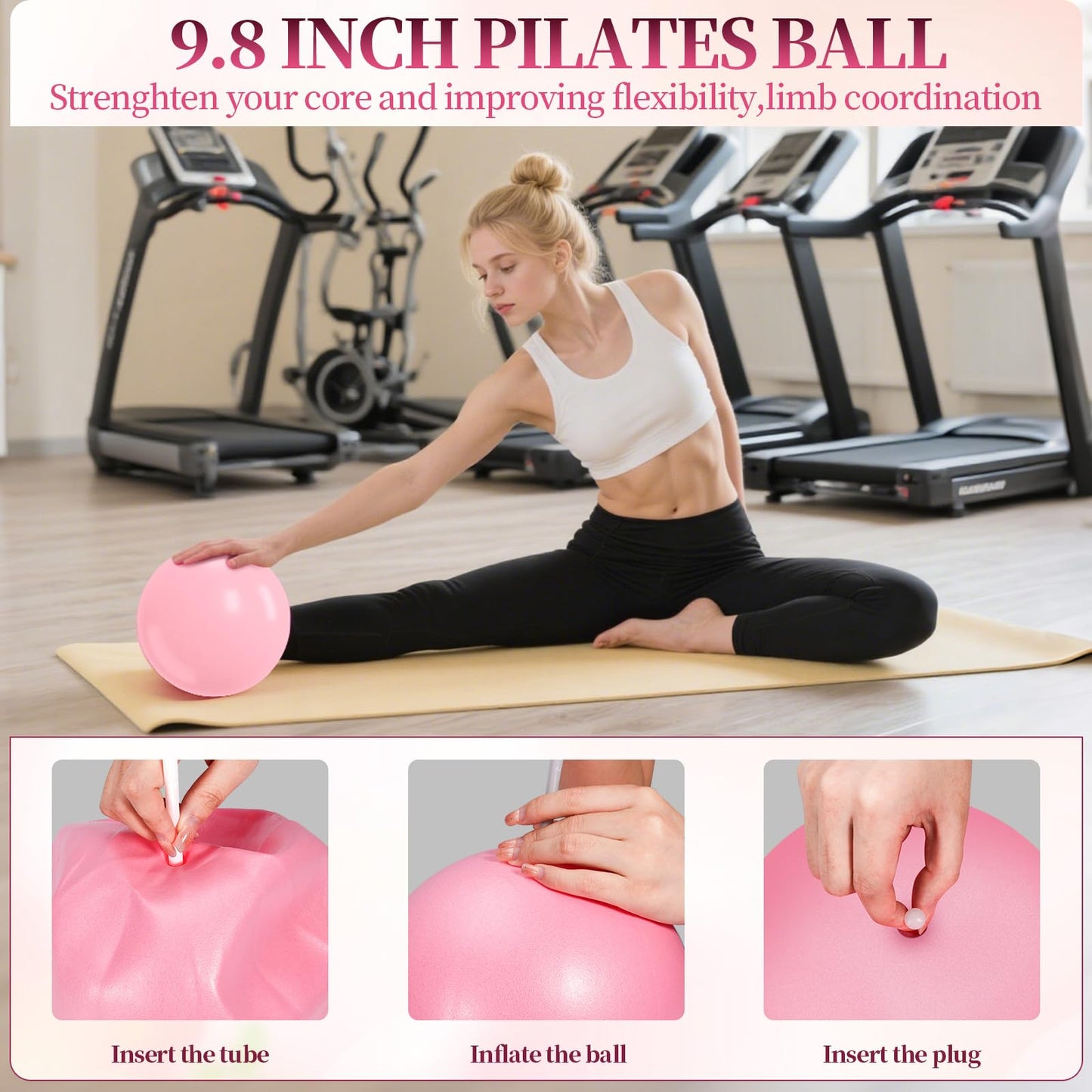 Pilates Essentials Kit for Women 15 Pcs Pilates Equipment for Home Workouts with Yoga Circle Ball Ring, 5 Resistance Bands,Pedal Puller Resistance Band,Anti Slip Socks for Starter Set,Pink