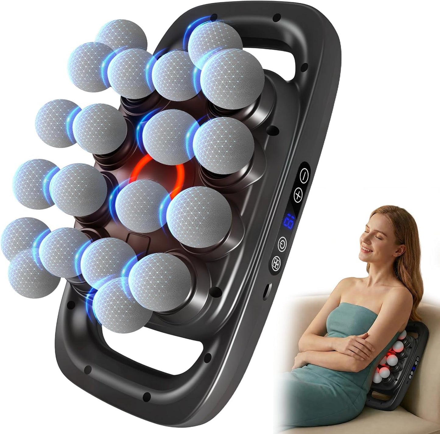 Mekanic 20-Head Massage Gun Deep Tissue with Soothing Warmth, 3 Modes & 30 Intensities, Quiet Multi-Head Back Massager for Pain Relief, Electric Percussion Muscle Massager for Neck, Shoulders,and Legs