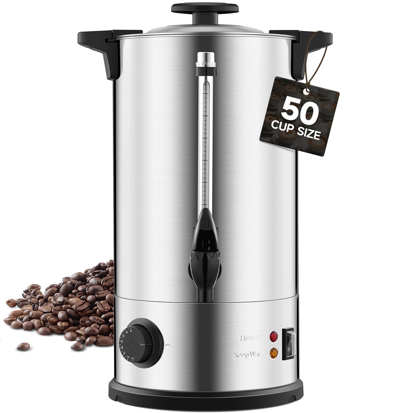 Rigstne Commercial Coffee Urn 50 Cup - Large Coffee Maker Machine, Hot Beverage Coffee Percolator Dispenser With Double Wall Stainless Steel, Water Urn for Event, Quick Brew, Temperature Control(8L)