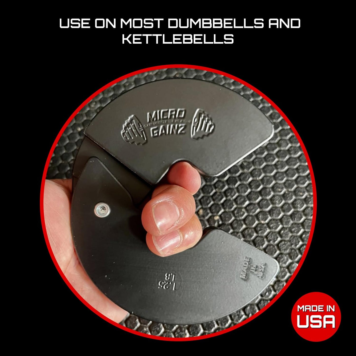 Micro Gainz Dumbbell Fractional 1.25lb Weight Plate, Ideal for Micro Loading, (Choose Color) 4 Piece Fractional Weight Plates, Designed for Dumbbell Training, Made In USA (Black)