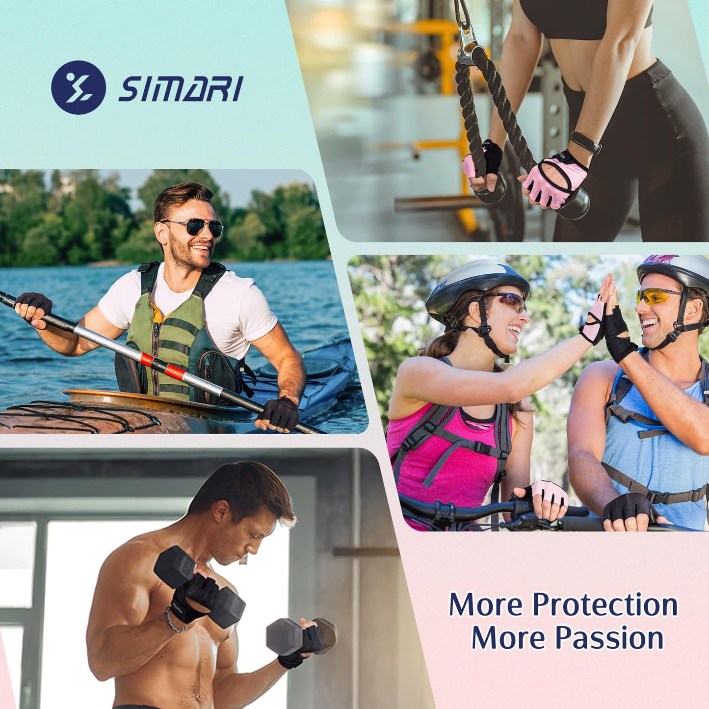SIMARI Workout Gloves for Women Men with Full Palm Protection, Strong Grip, Cushion Impact, Breathable, Suitable for Gym Training, Kayaking, Weight Lifting, Exercise, Fitness, Cycling (Size Medium)