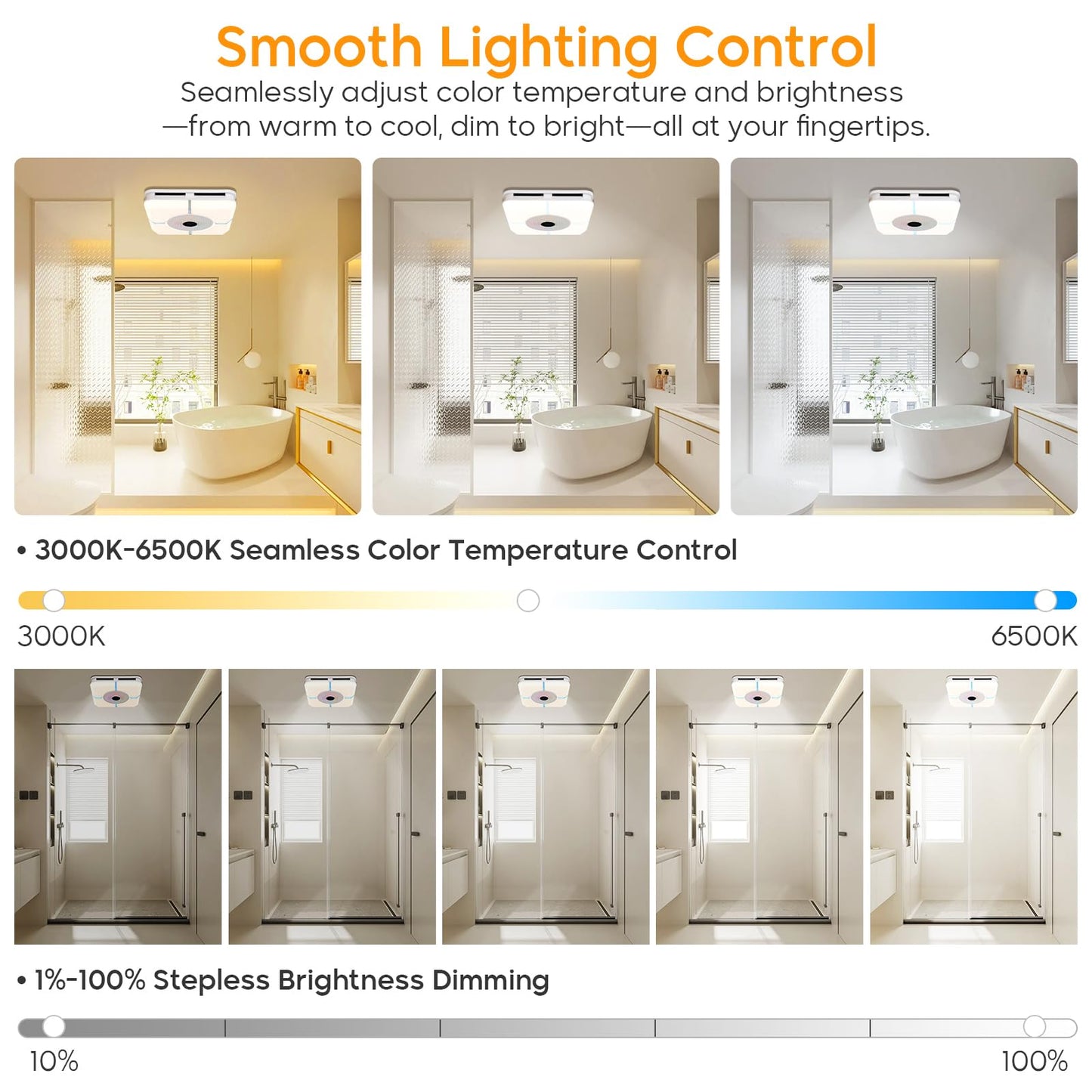 TOYOUSEA Bathroom Exhaust Fan with Light, 240 CFM Ventilation Fan with 3 Dynamic Light, 7 RGB Modes, 3 Color 3000K-6500K Temperatures Nightlight,Remote,13 IN Panel,Mounting Opening 11.8IN