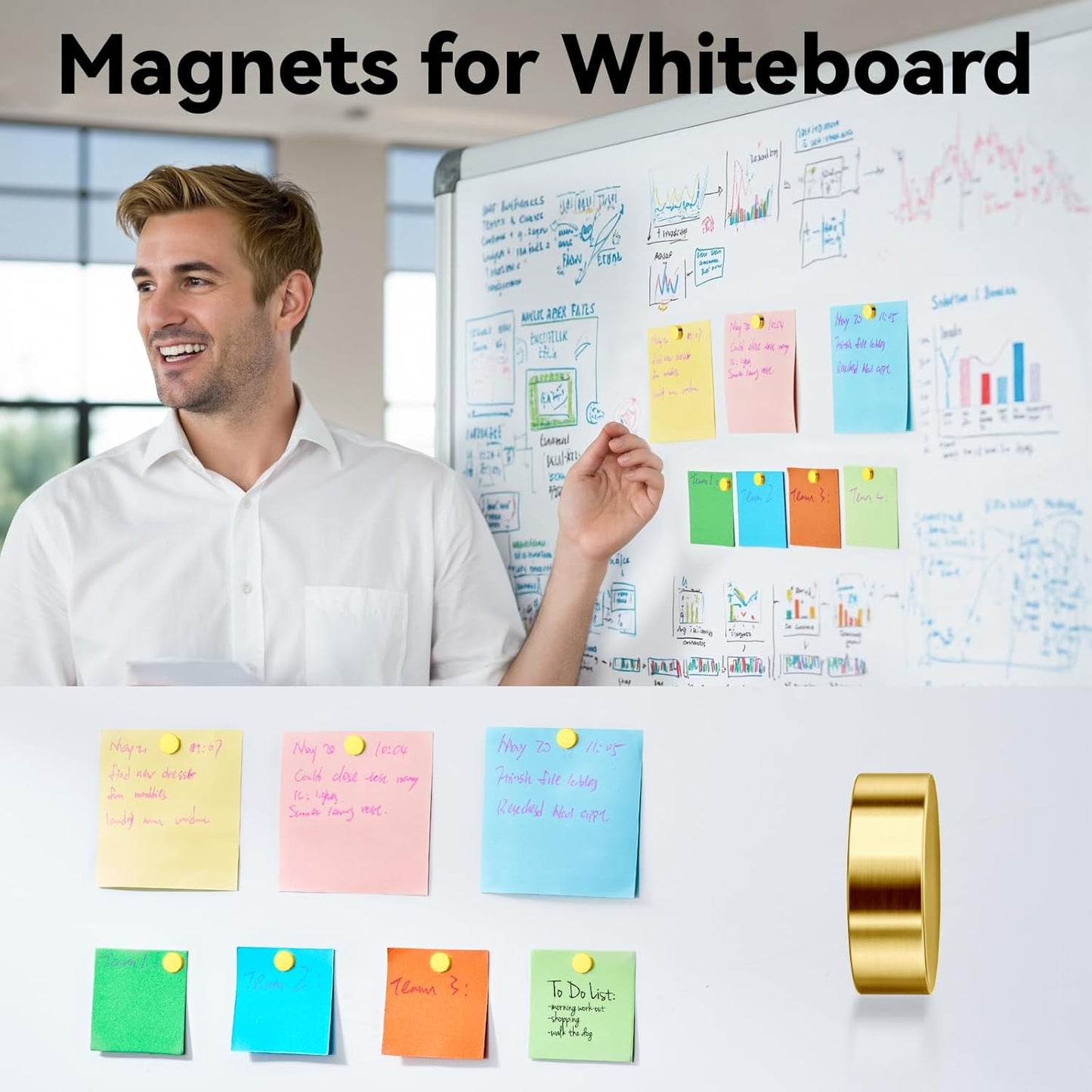 SMARTAKE 45 Pcs Neodymium Refrigerator Magnets - Small Round Office Magnets for Home & Kitchen (Gold)