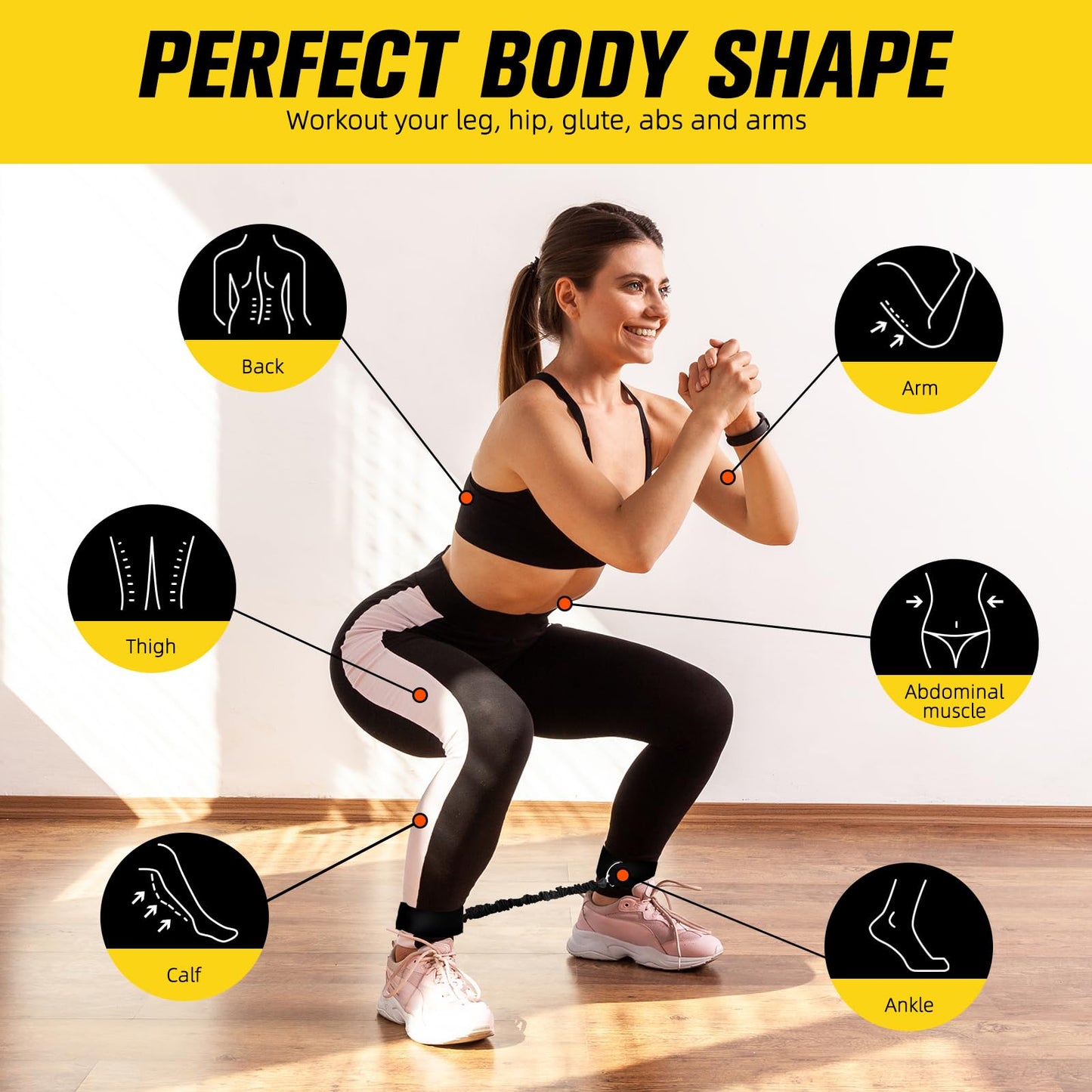 Vertical Jump Trainer Leg Strength Ankle Resistance Bands with Cuffs Workout Equipment for Fitness Basketball Volleyball Tennis Jumping Strength Training Equipment (Red+Green+Black)